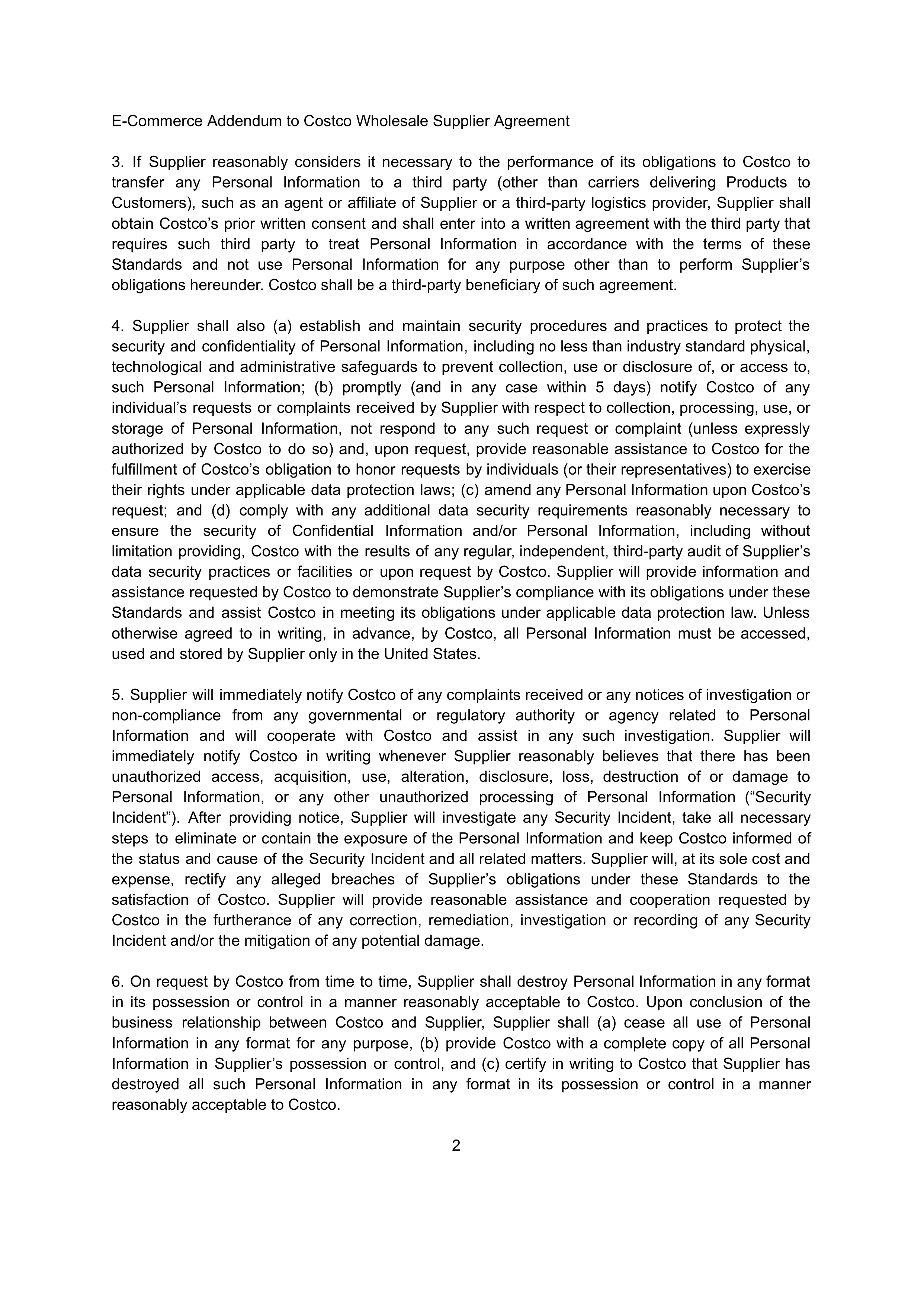 COSTCO WHOLESALE SUPPLIER AGREEMENT — page 31