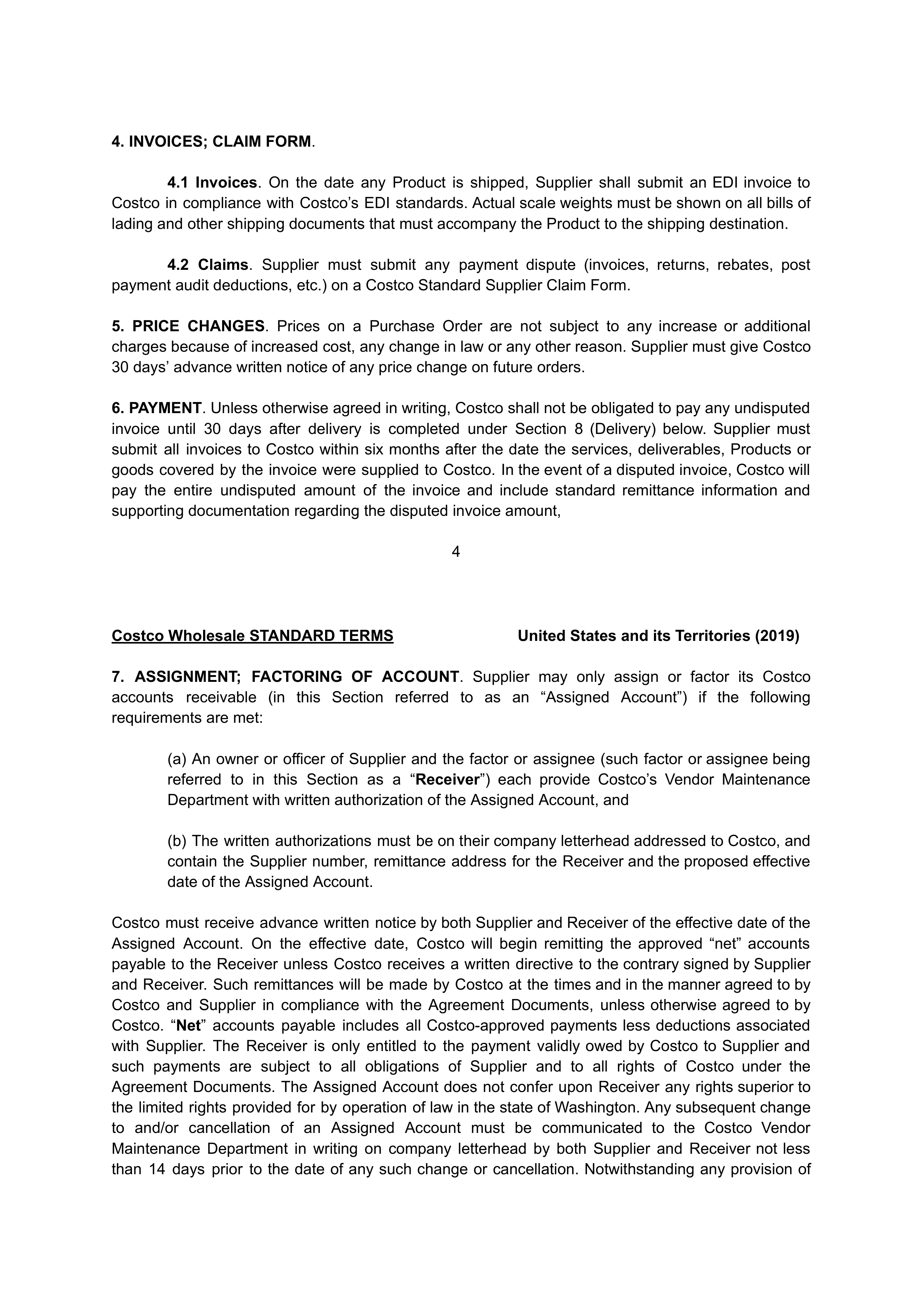 COSTCO WHOLESALE SUPPLIER AGREEMENT — page 4