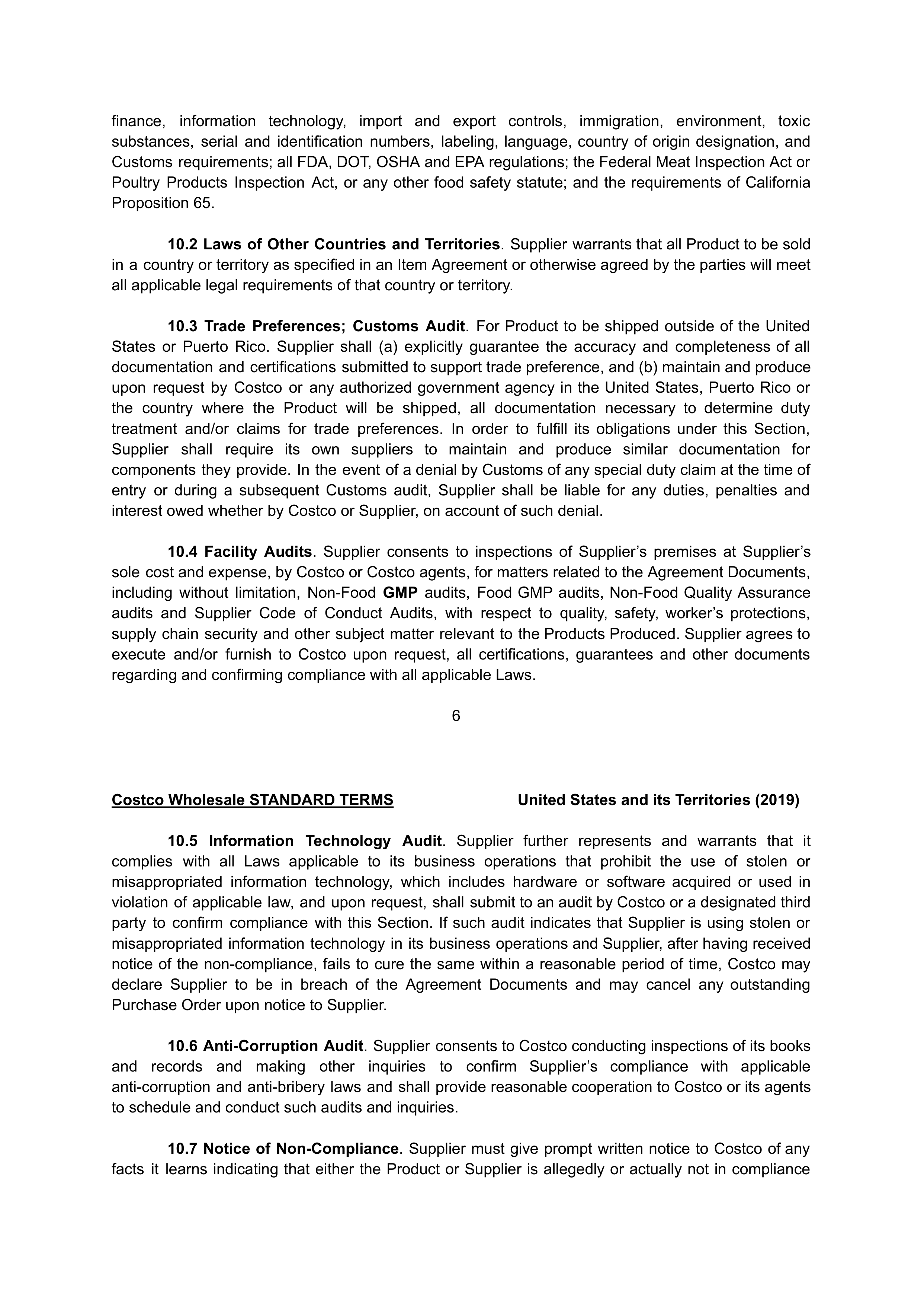 COSTCO WHOLESALE SUPPLIER AGREEMENT — page 6