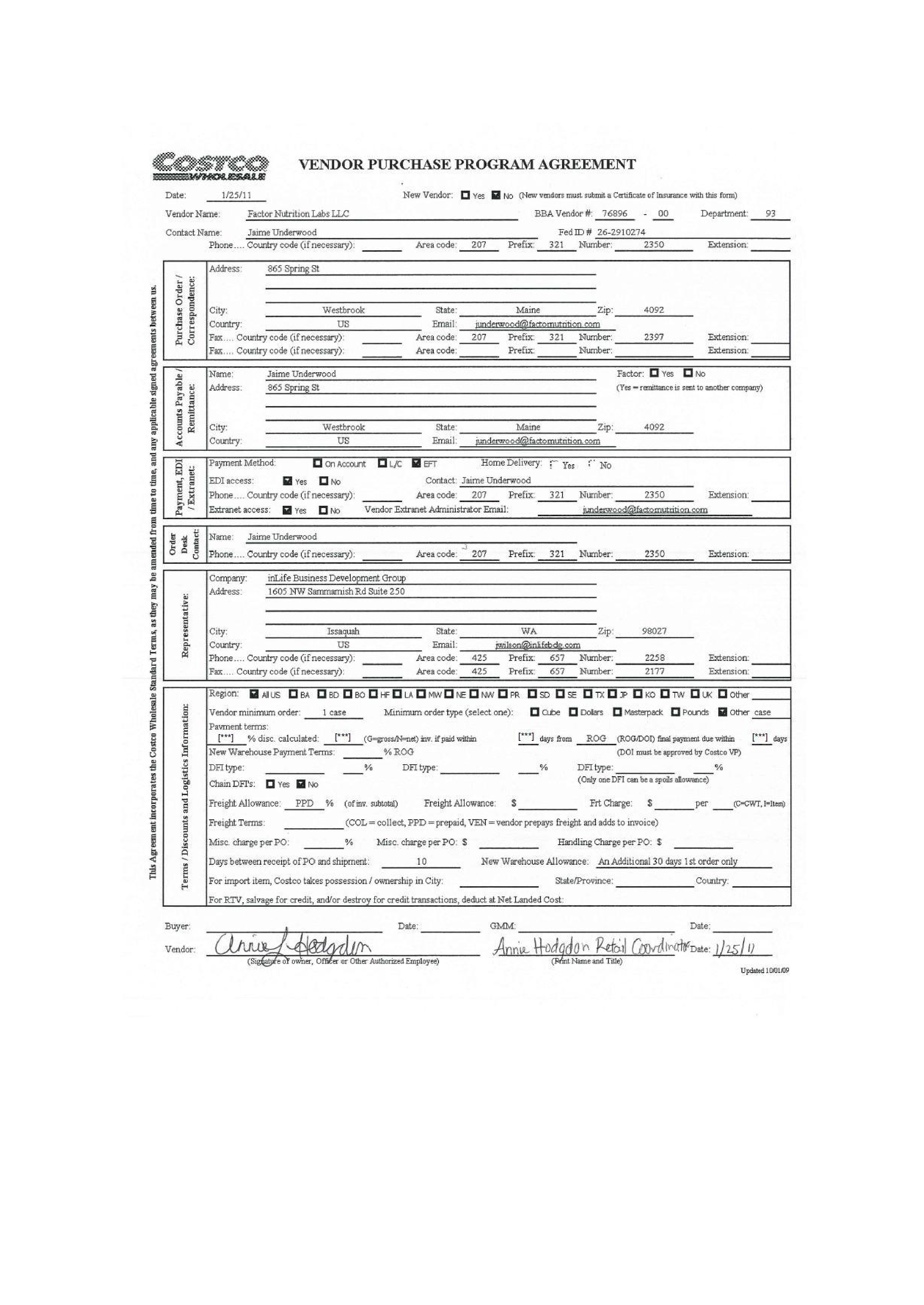 COSTCO WHOLESALE VENDOR AGREEMENT — page 3