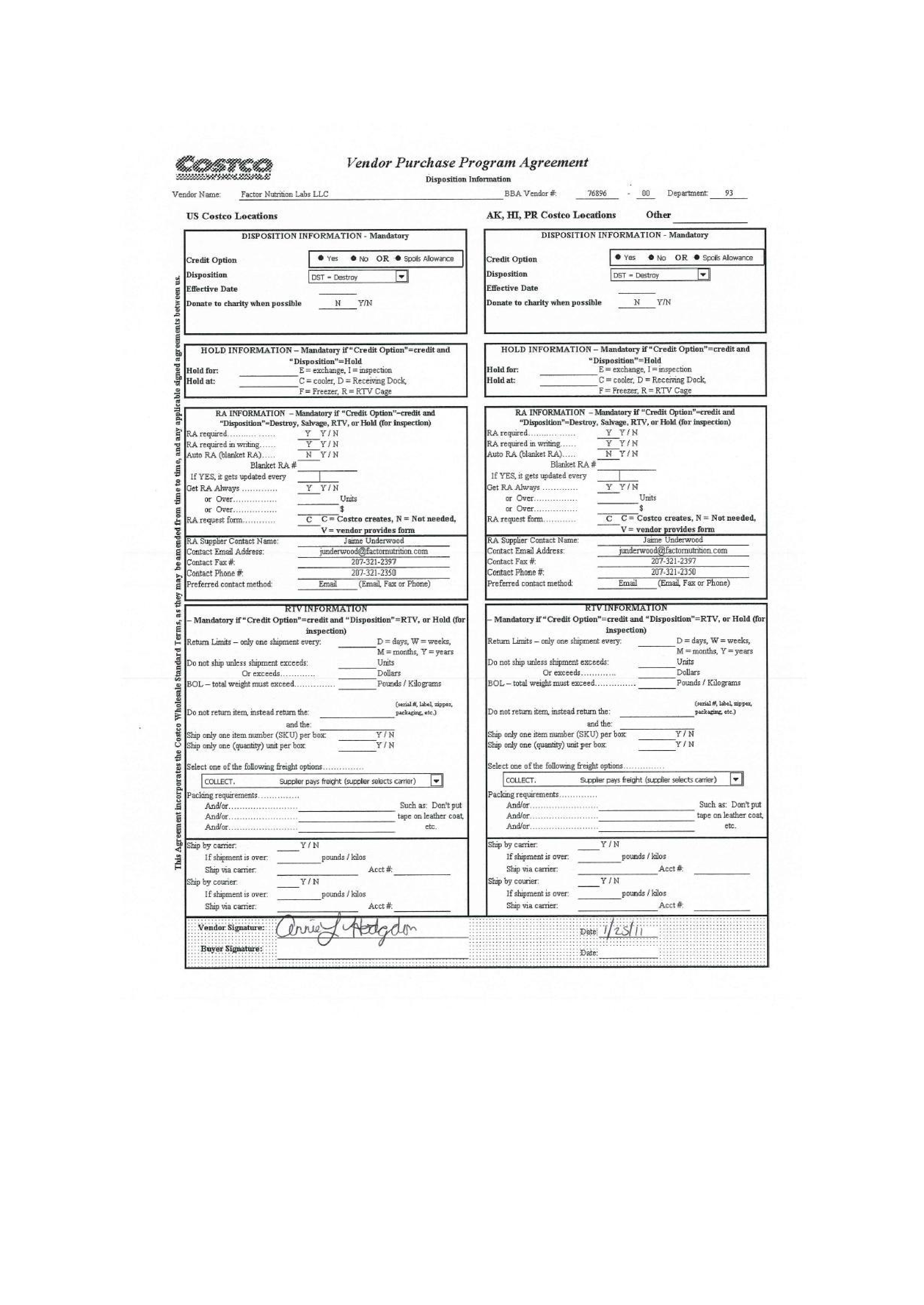 COSTCO WHOLESALE VENDOR AGREEMENT — page 4