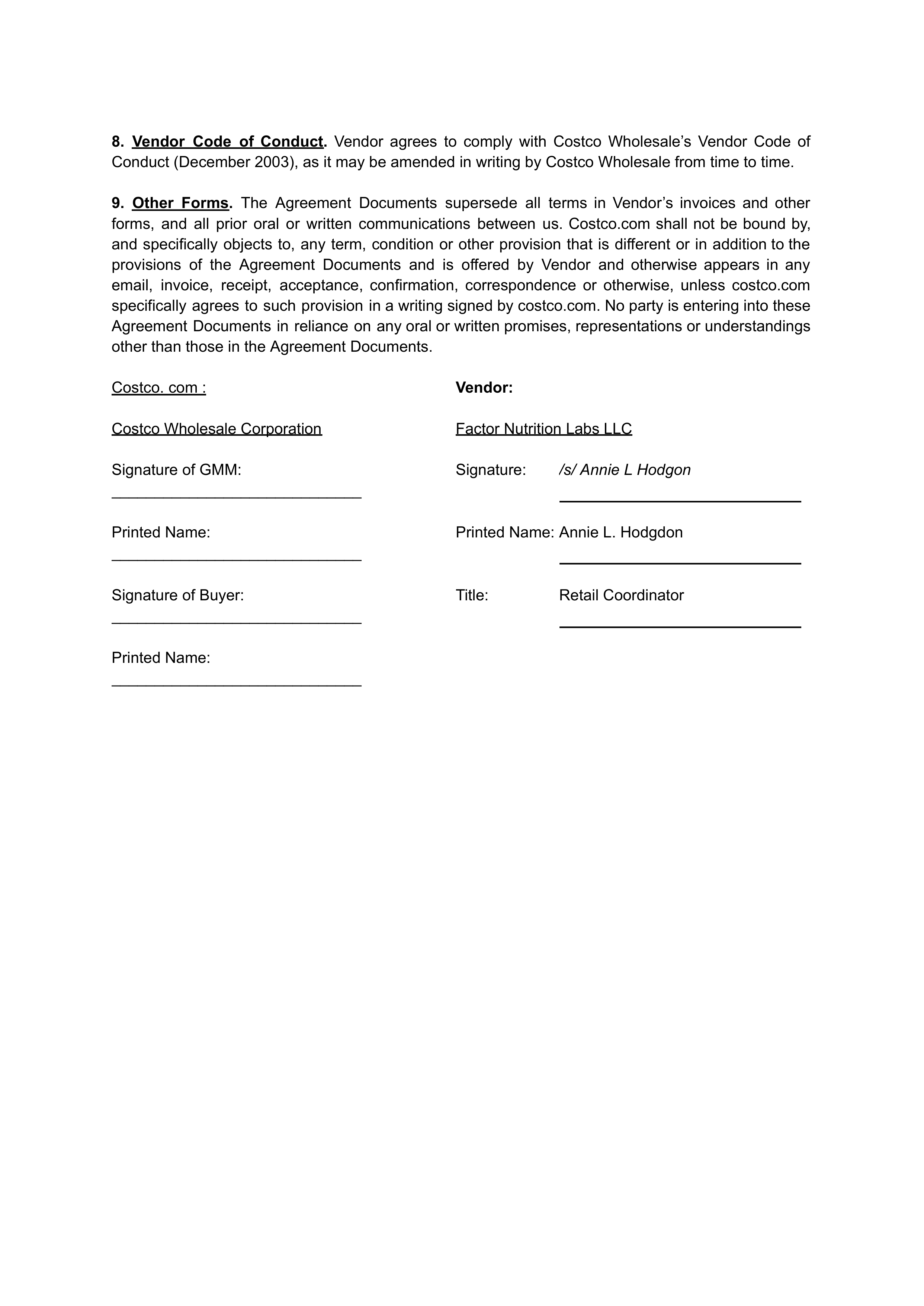 COSTCO WHOLESALE VENDOR AGREEMENT — page 7