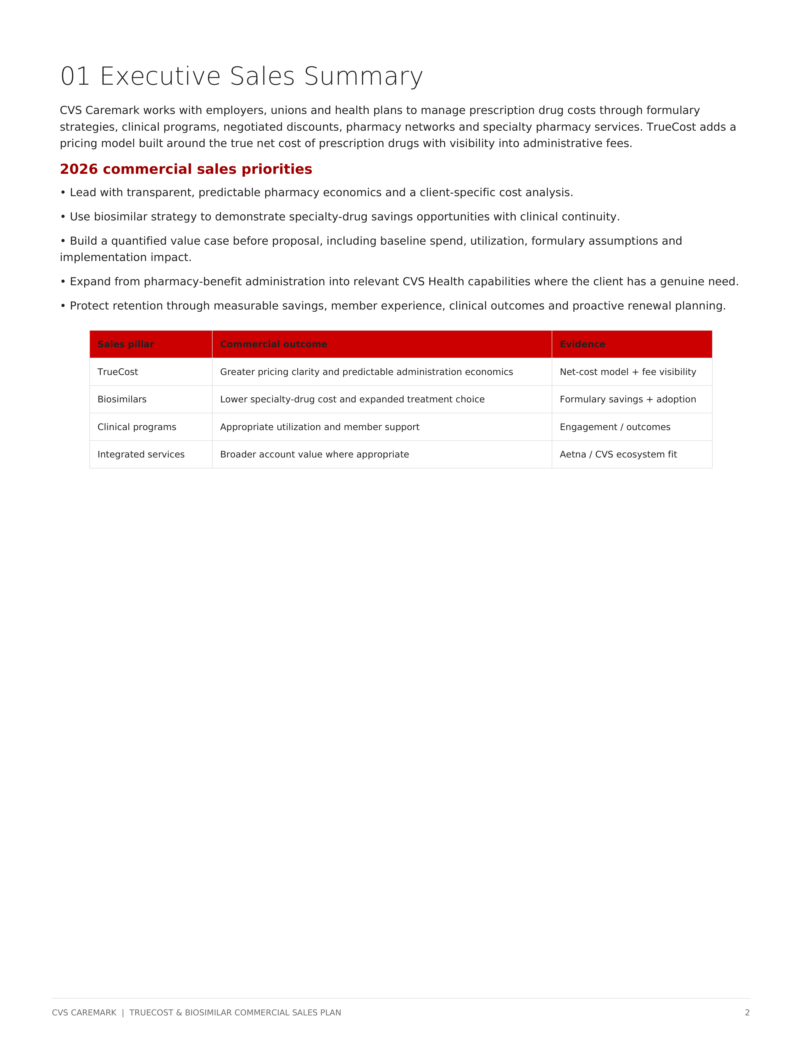 CVS Caremark TrueCost & Biosimilar Sales Plan for Commercial Clients — page 2