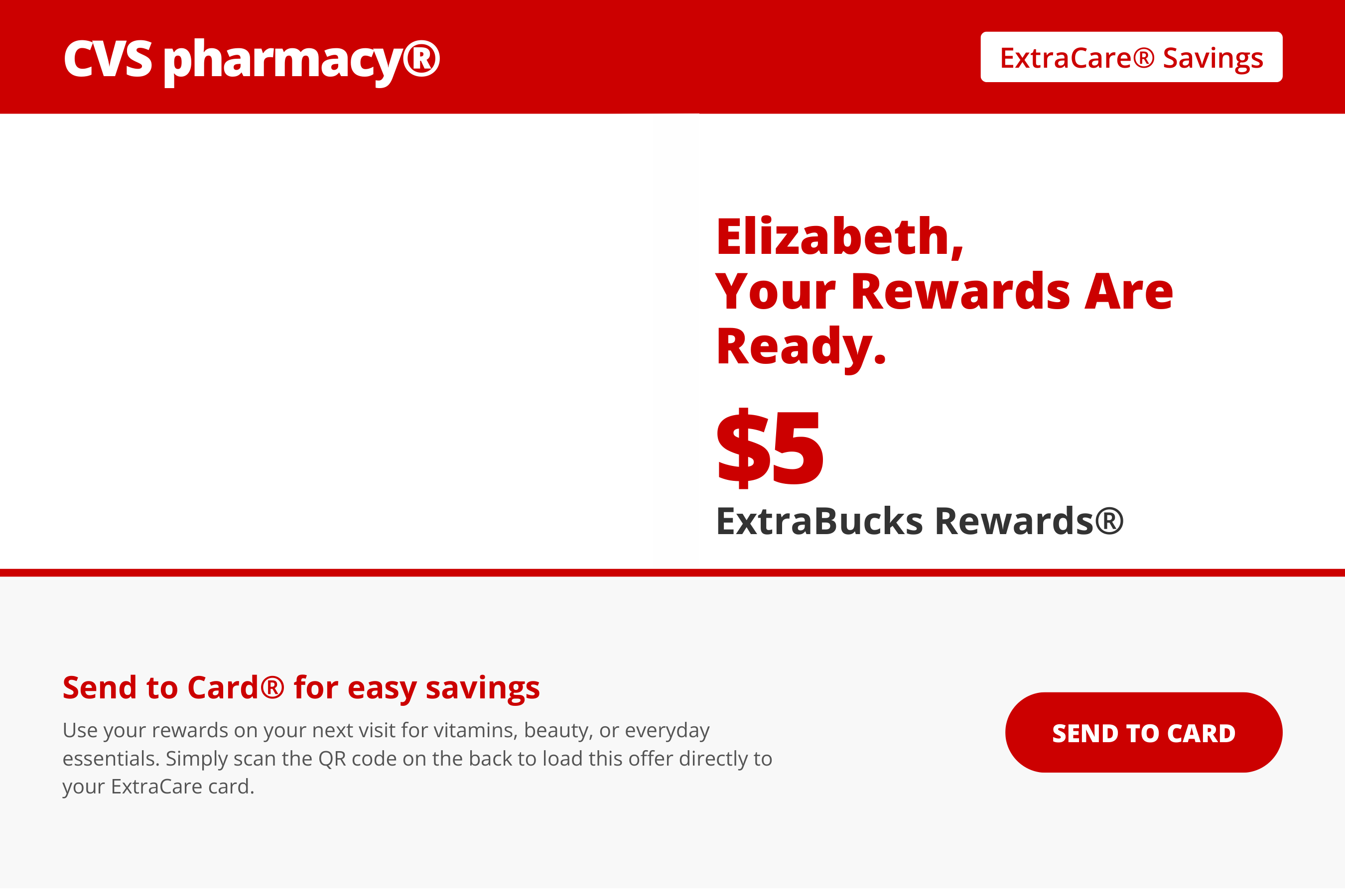 CVS ExtraCare Send to Card Coupon Mailer Postcard — page 1
