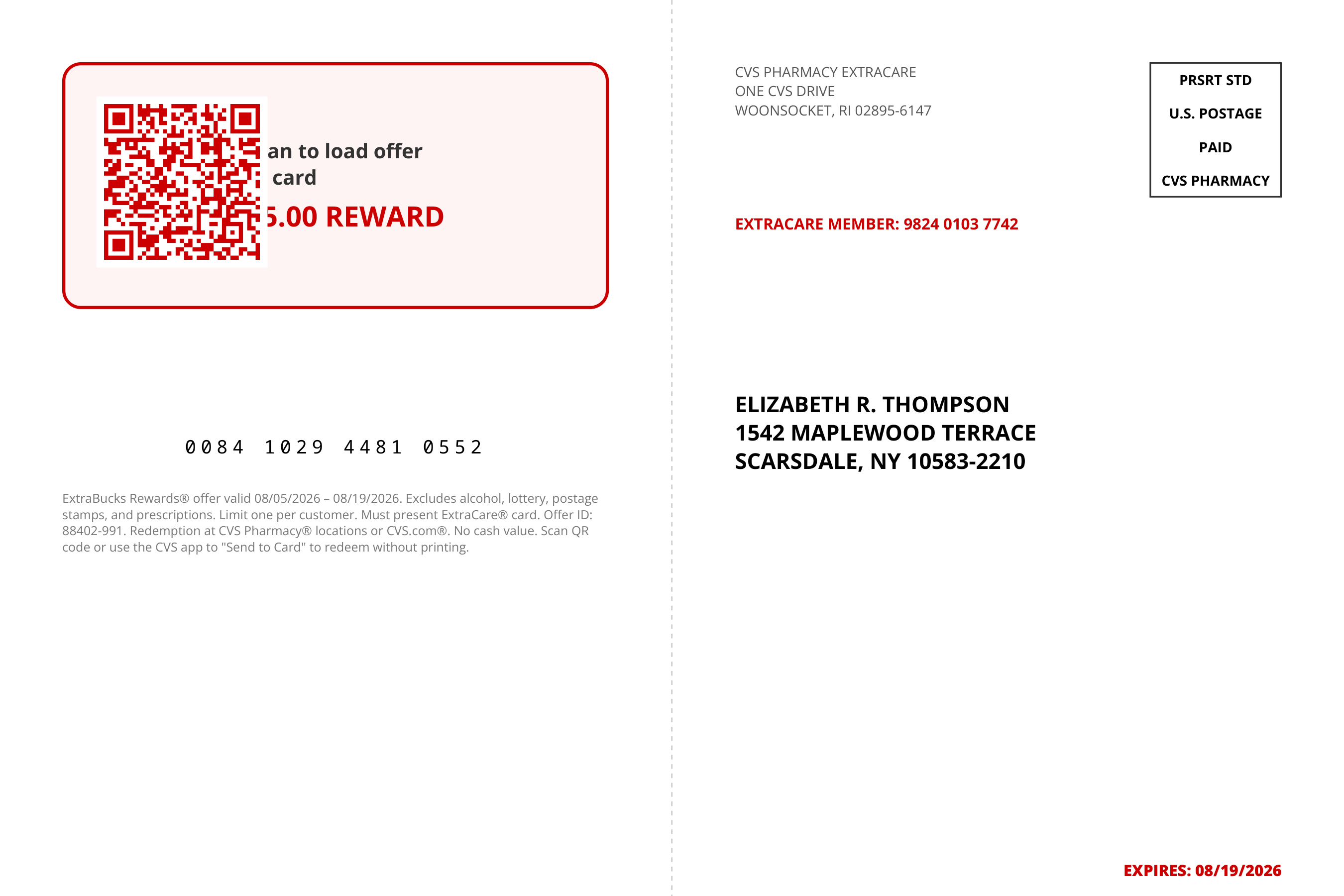 CVS ExtraCare Send to Card Coupon Mailer Postcard — page 2