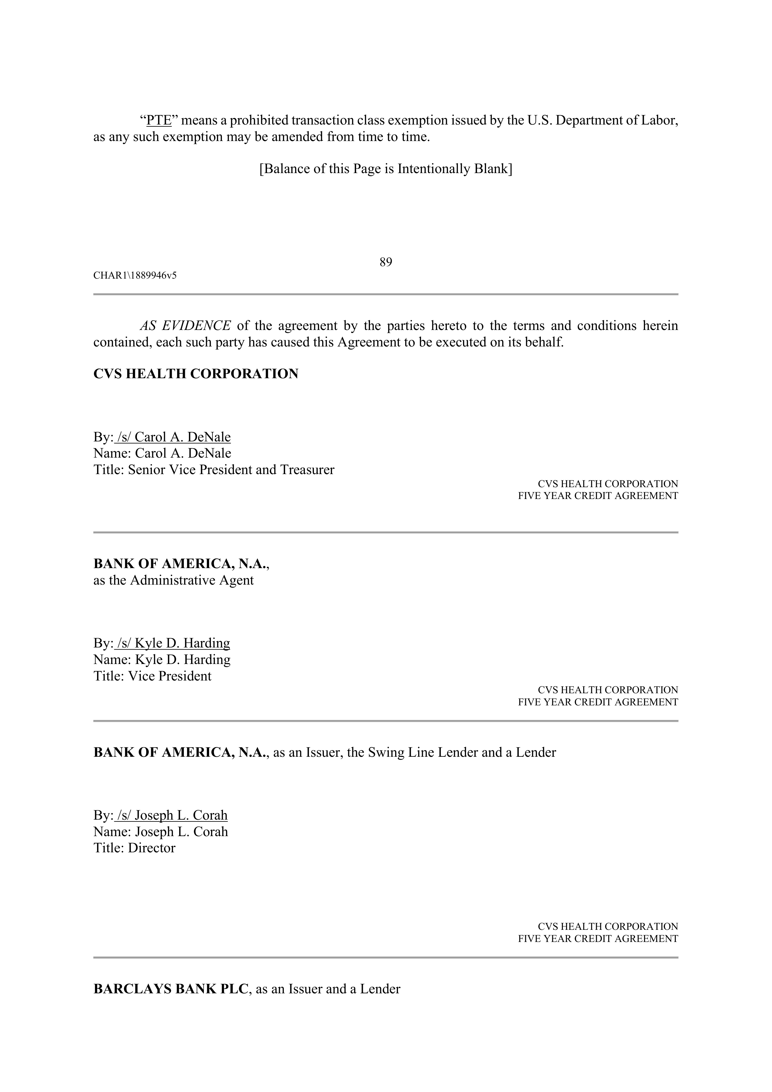 CVS HEALTH CORPORATION FIVE YEAR CREDIT AGREEMENT — page 94