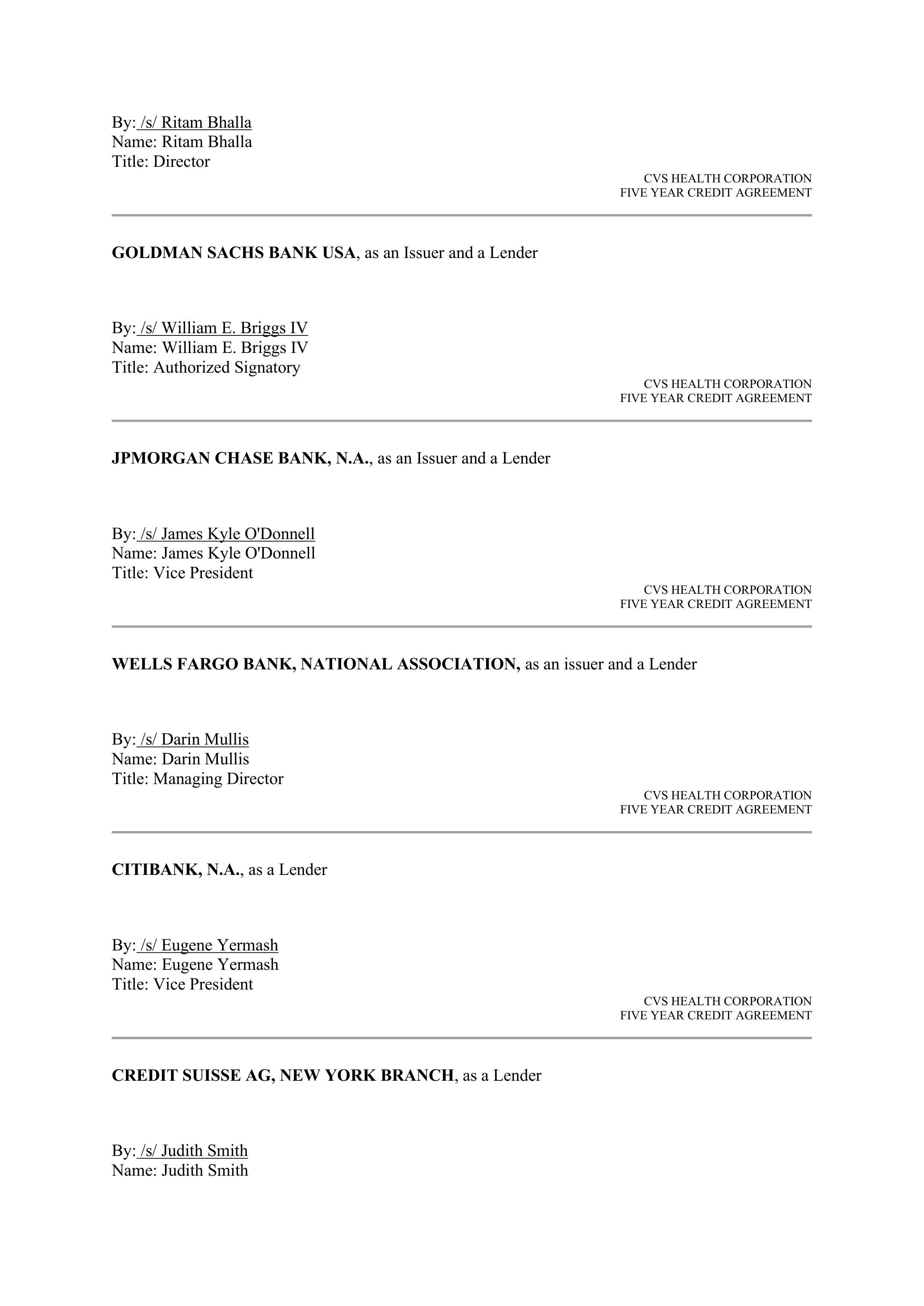 CVS HEALTH CORPORATION FIVE YEAR CREDIT AGREEMENT — page 95
