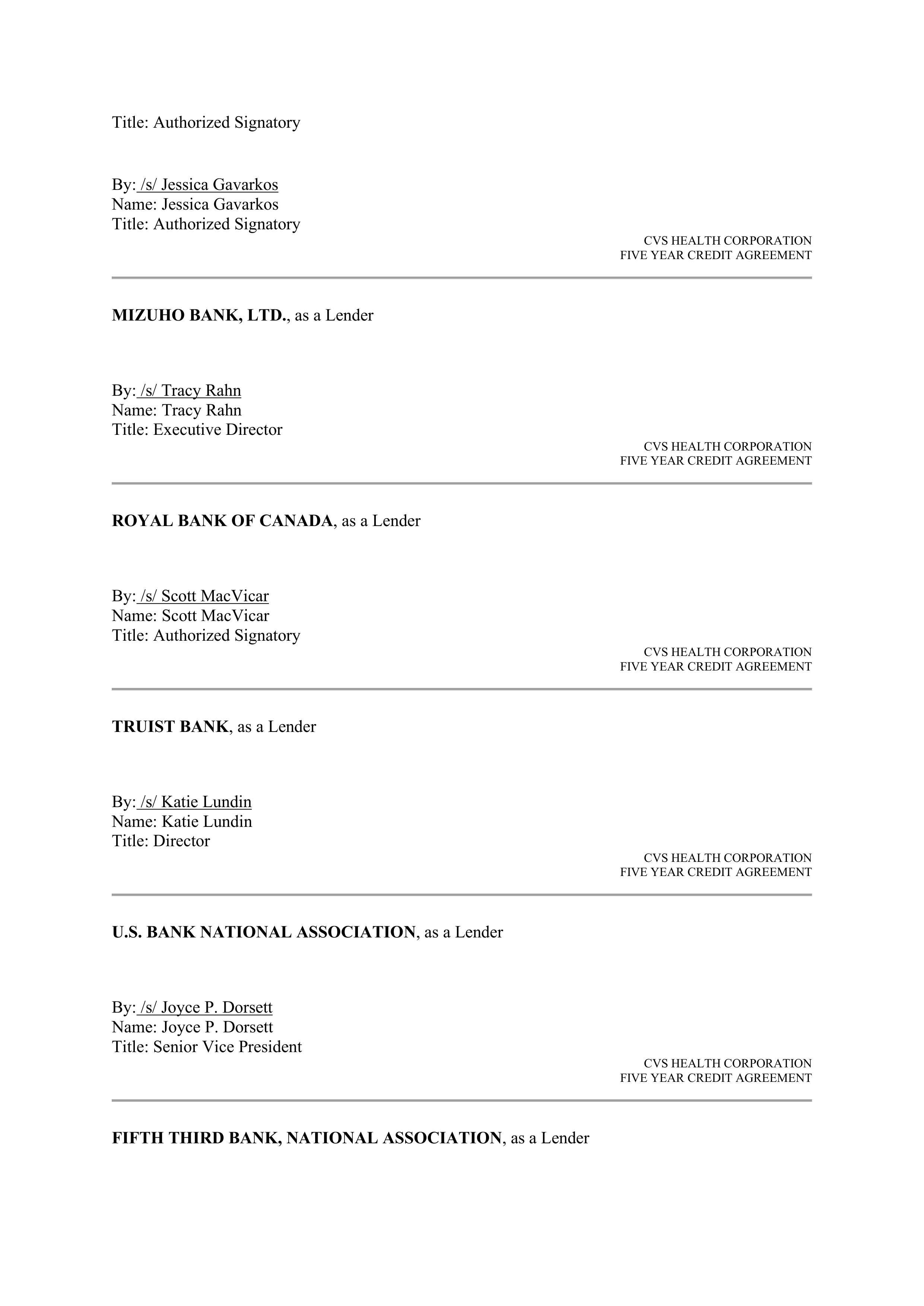 CVS HEALTH CORPORATION FIVE YEAR CREDIT AGREEMENT — page 96