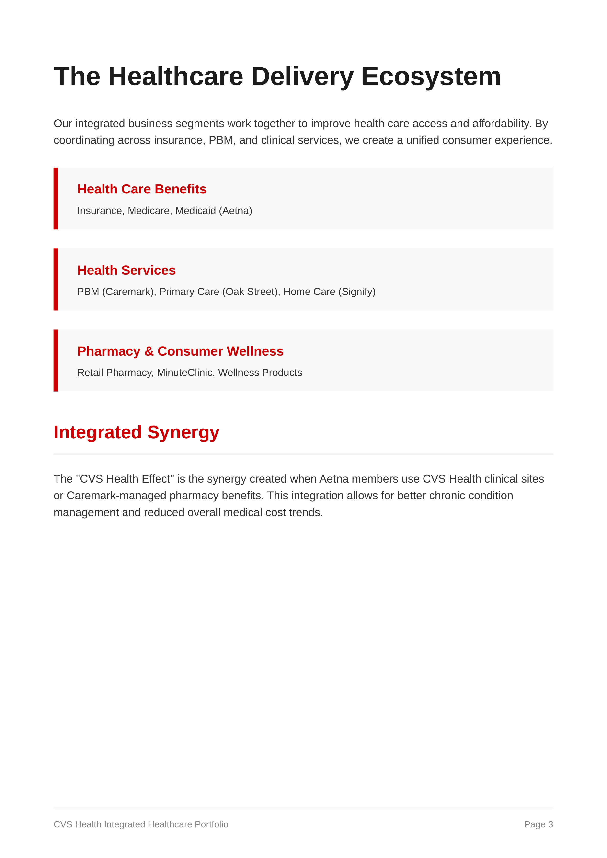 CVS Health Company’s Integrated Healthcare Business Segment Portfolio — page 3