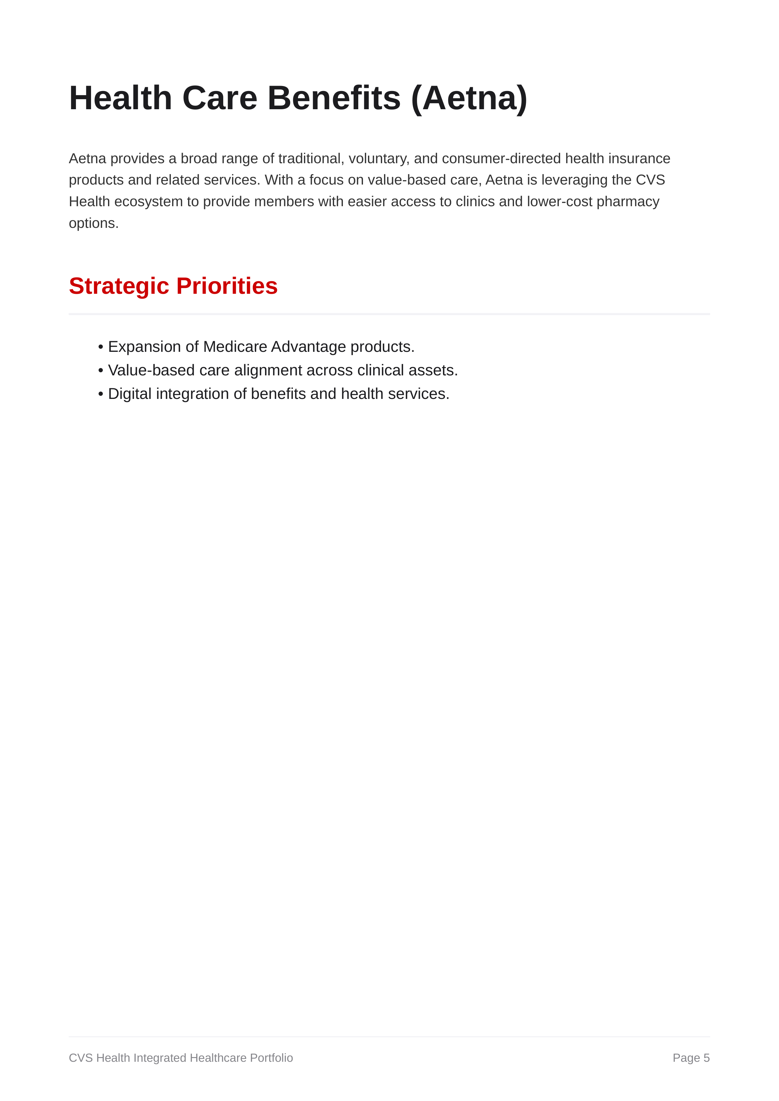 CVS Health Company’s Integrated Healthcare Business Segment Portfolio — page 5