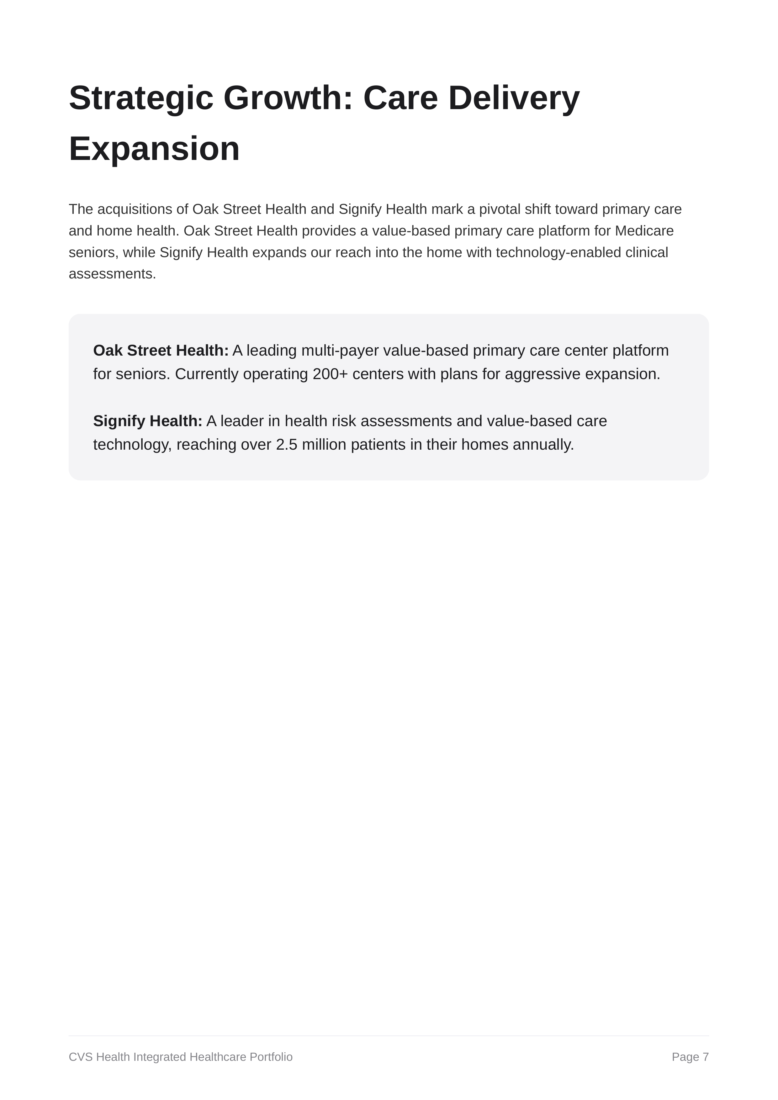 CVS Health Company’s Integrated Healthcare Business Segment Portfolio — page 7