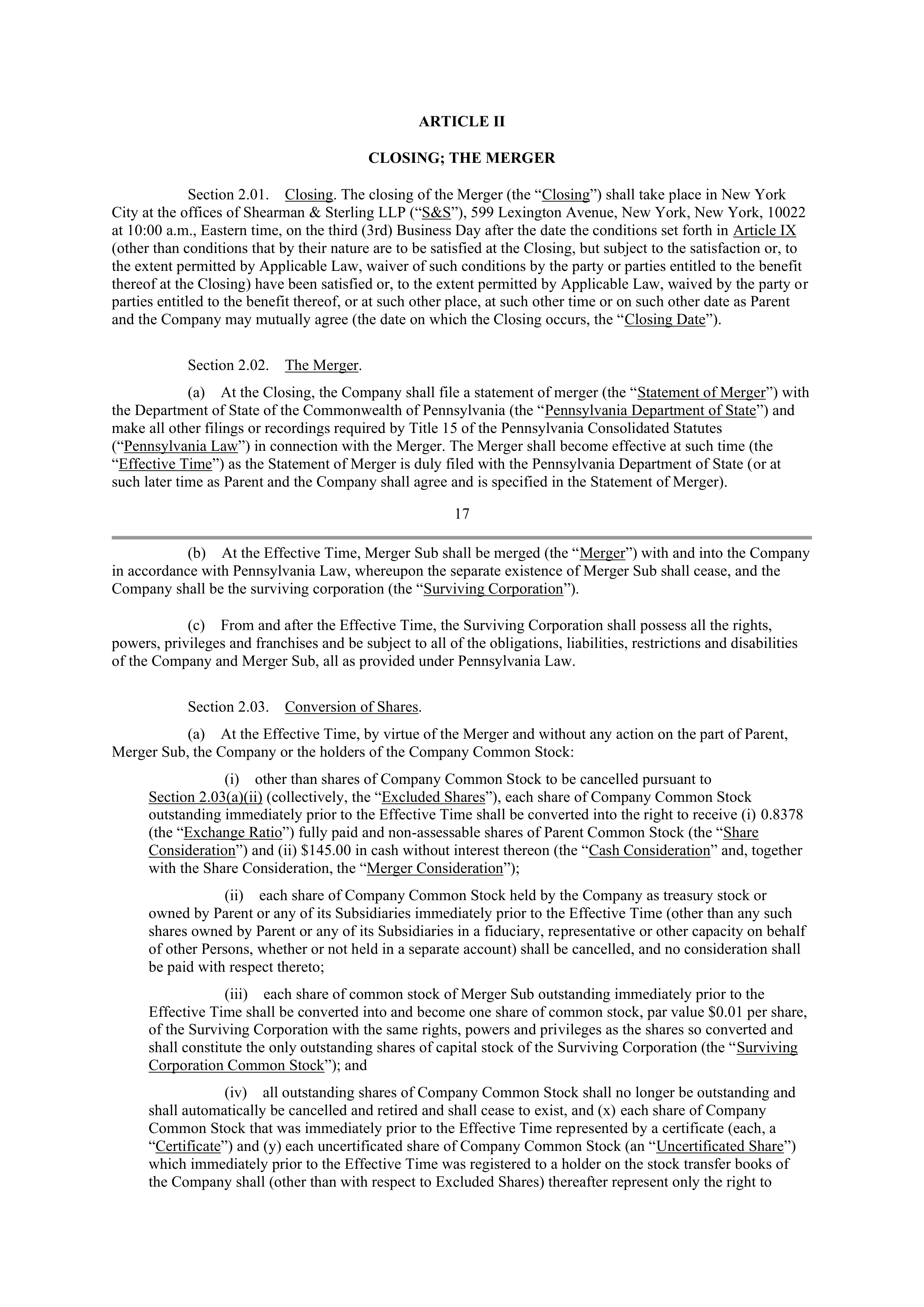 CVS Health Corporation PLAN OF MERGER — page 17
