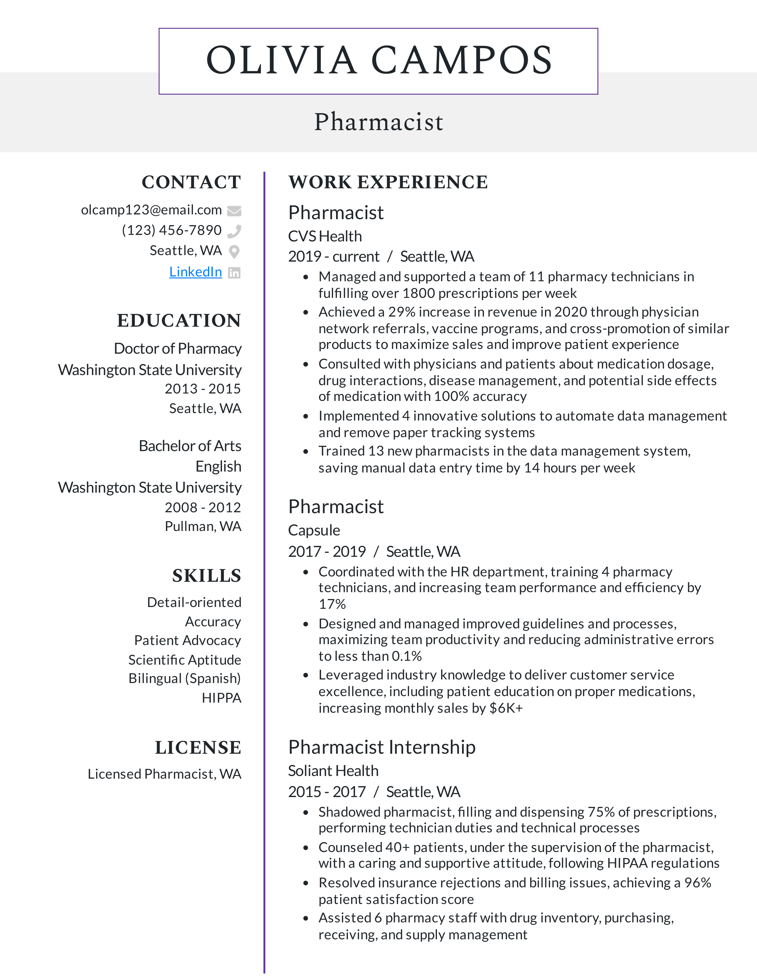 CVS Health Pharmacist Resume — page 1