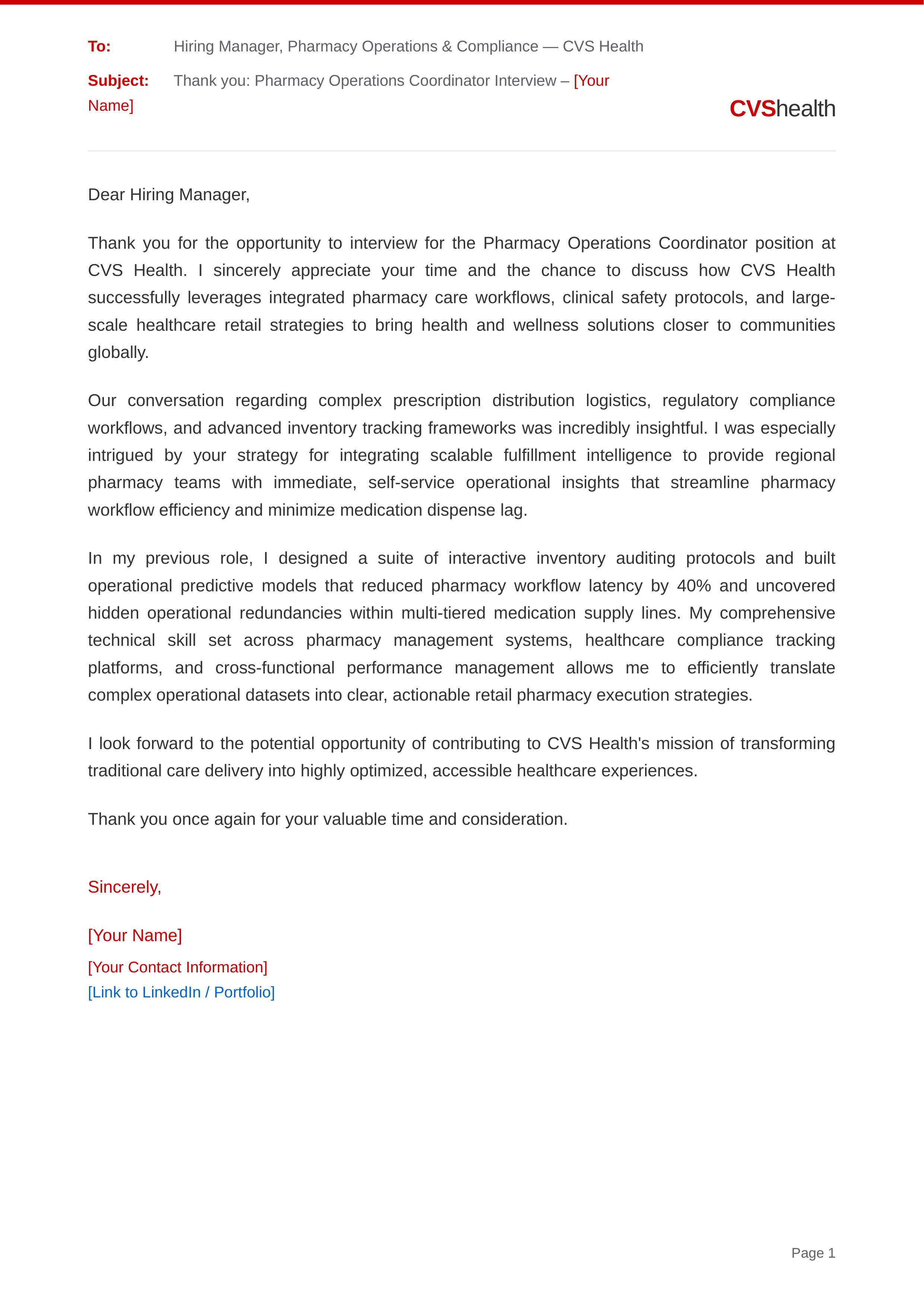 CVS Health Pharmacy Operations Coordinator — page 1