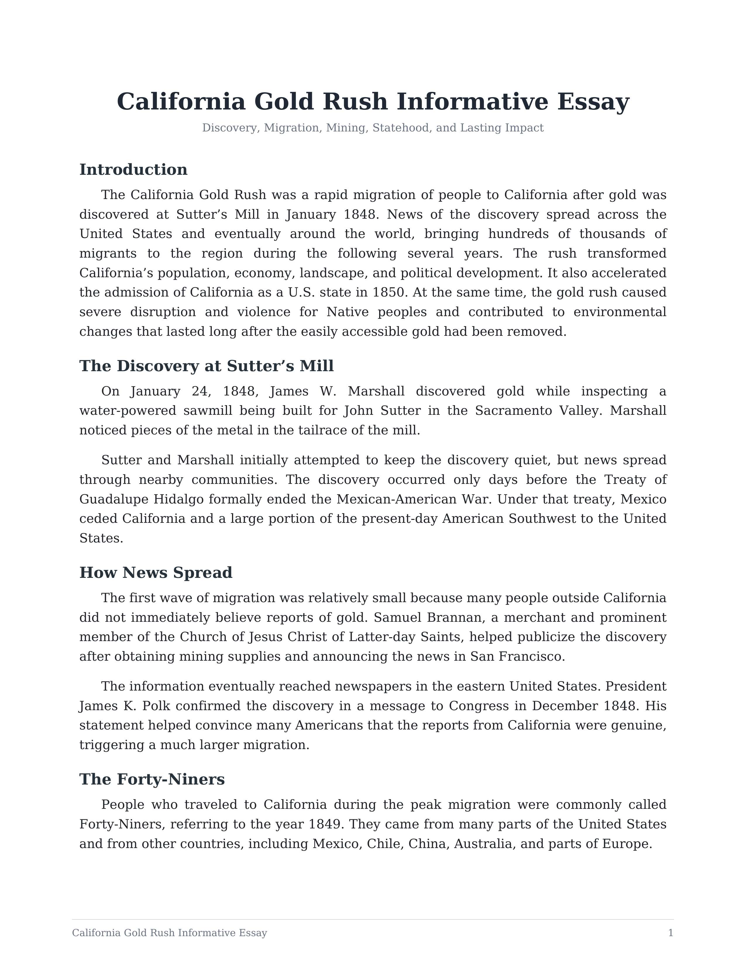 California Gold Rush Informative Essay — page 1