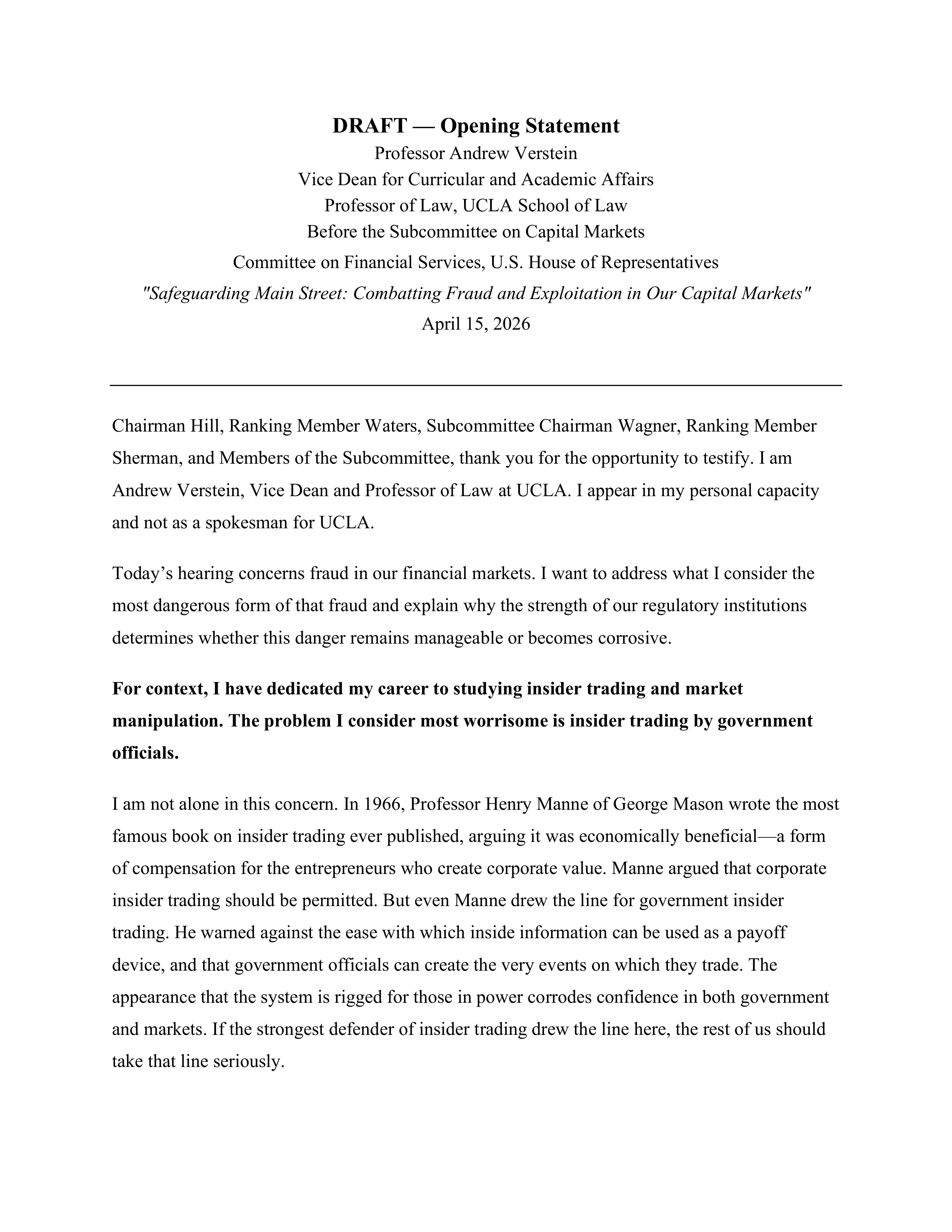 Capital Markets Fraud Hearing Opening Statement — page 1