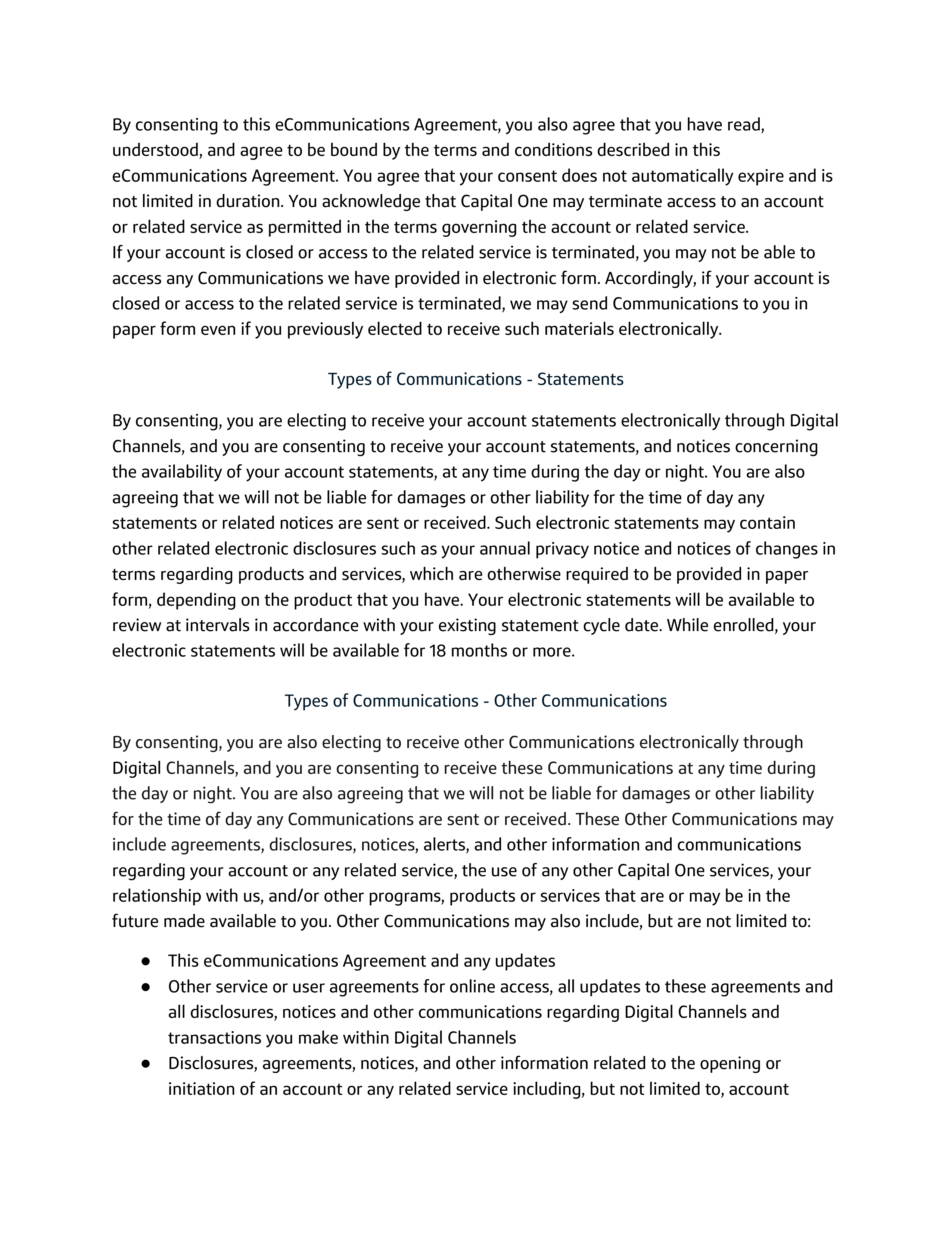 Capital One Electronic Communications Agreement — page 2
