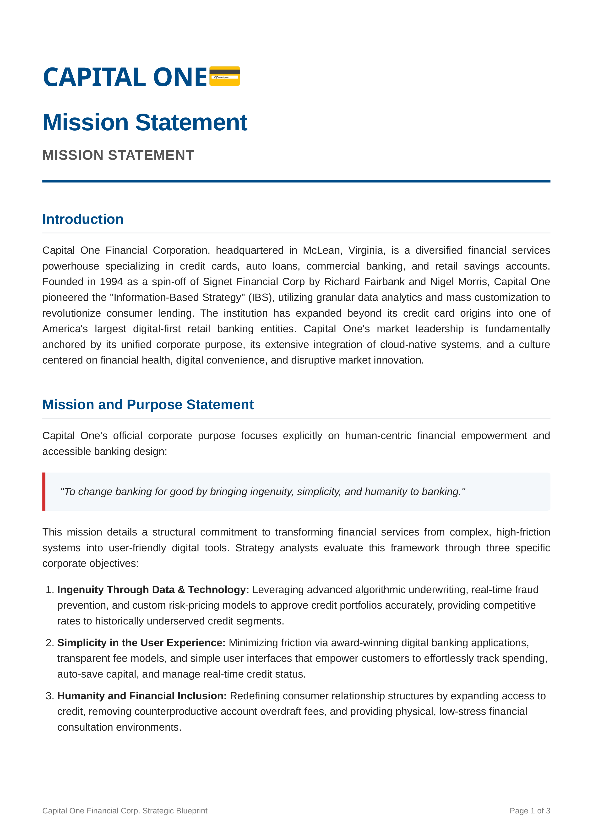 Capital One Mission Statement — page 1