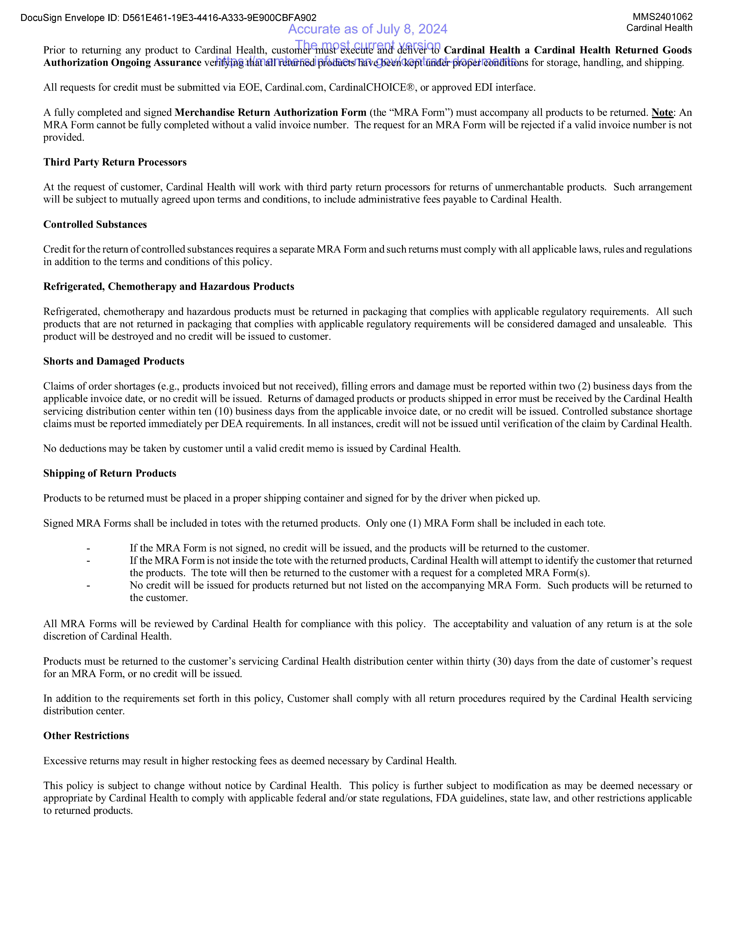 Cardinal Health Contract Change — page 71