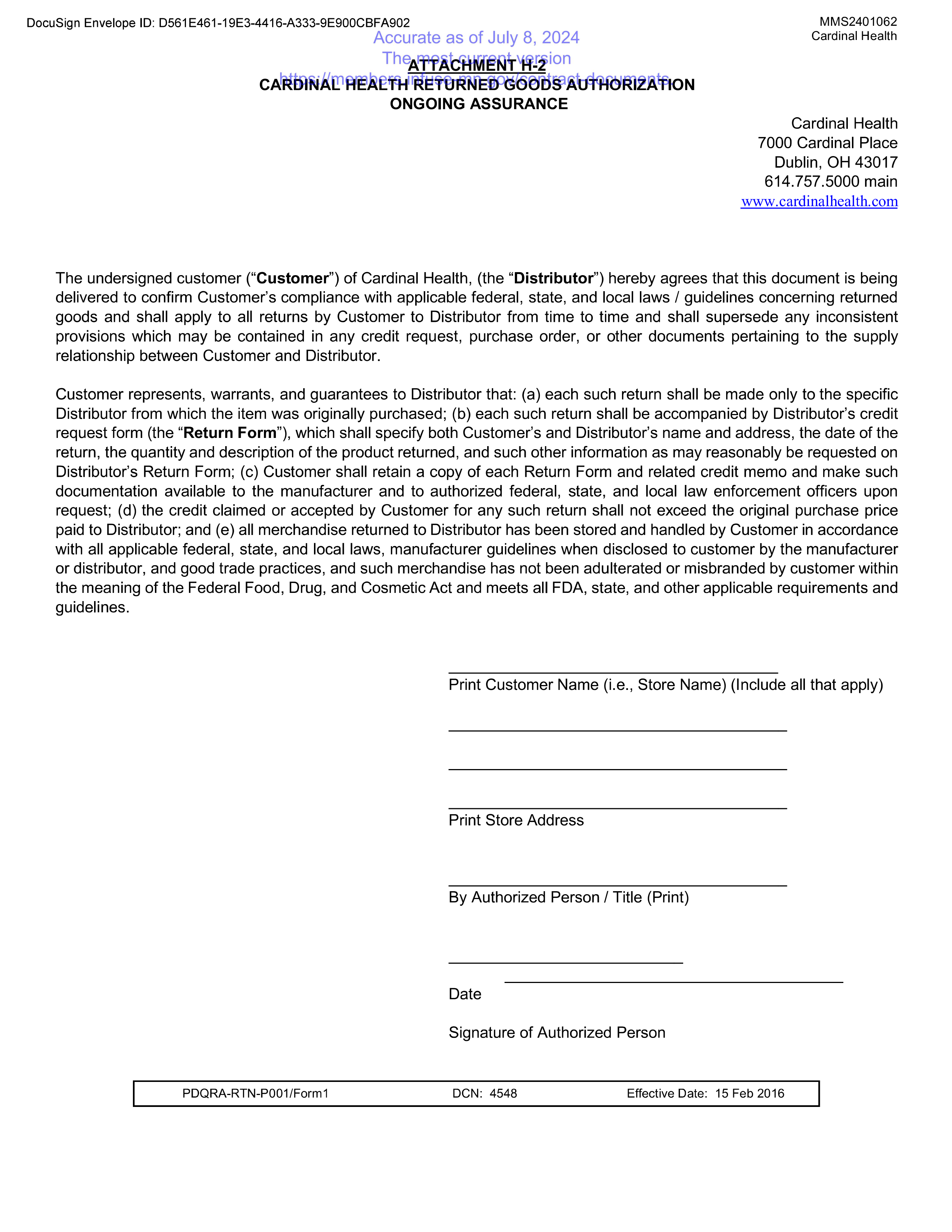 Cardinal Health Contract Change — page 72