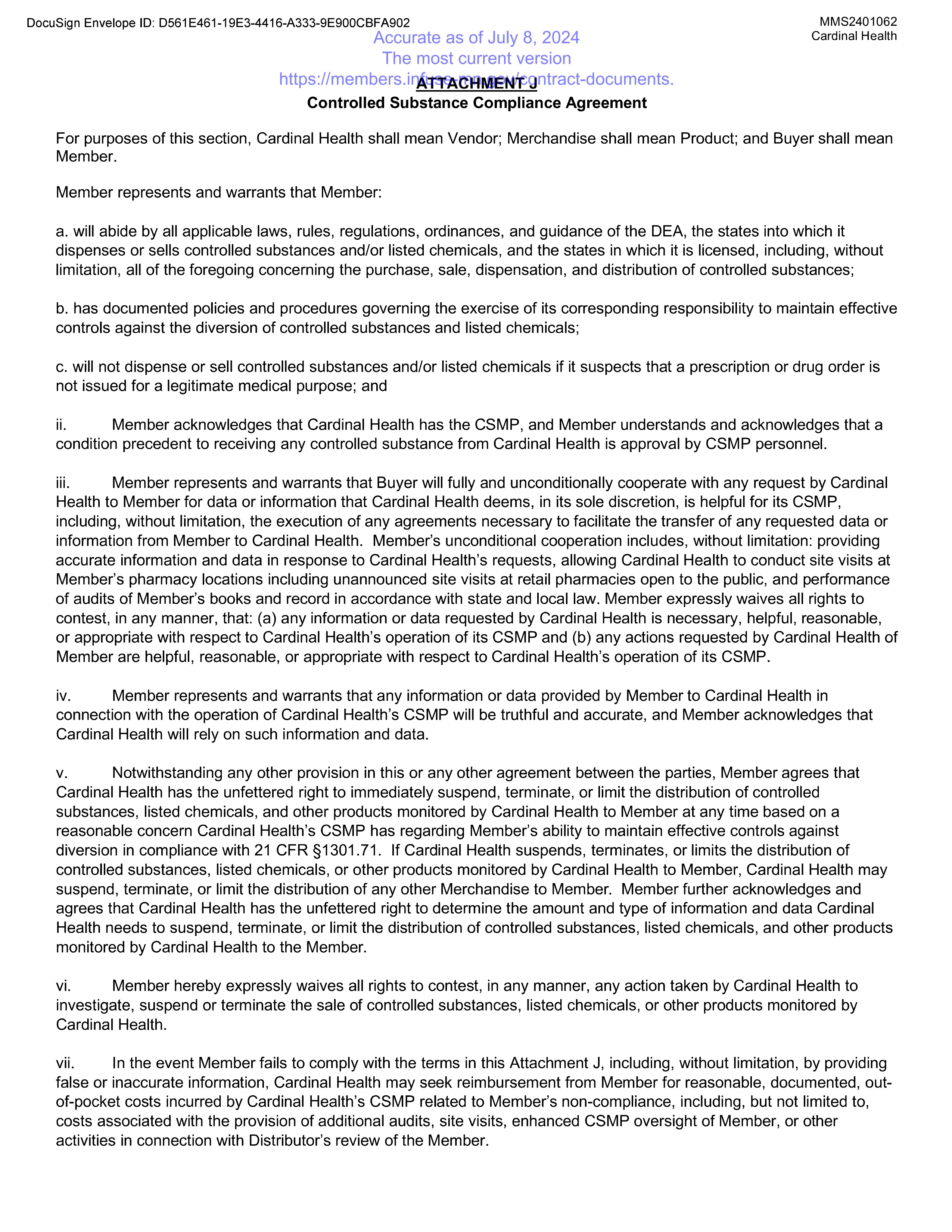 Cardinal Health Contract Change — page 74