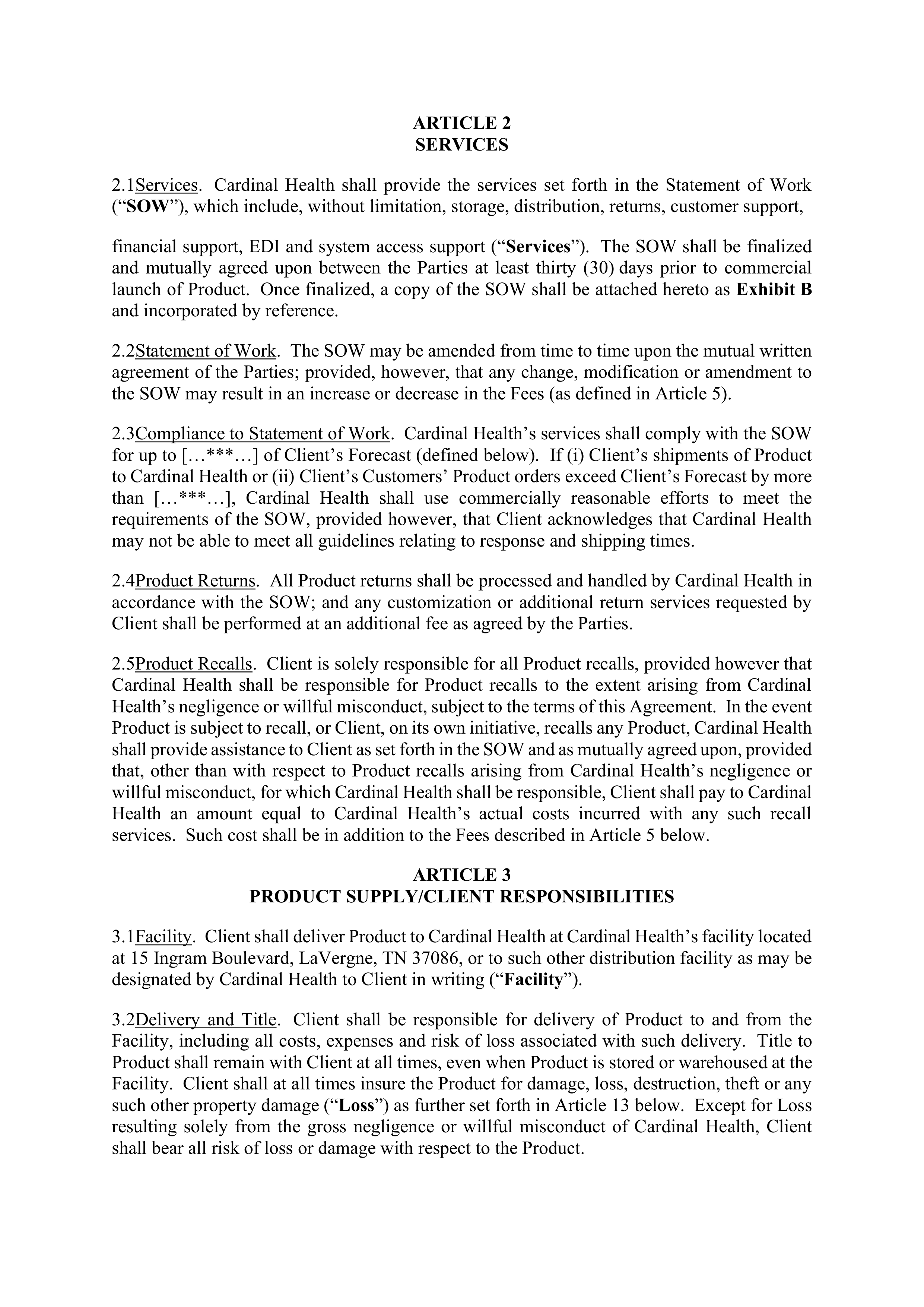 Cardinal Health Exclusive Distribution Agreement — page 2