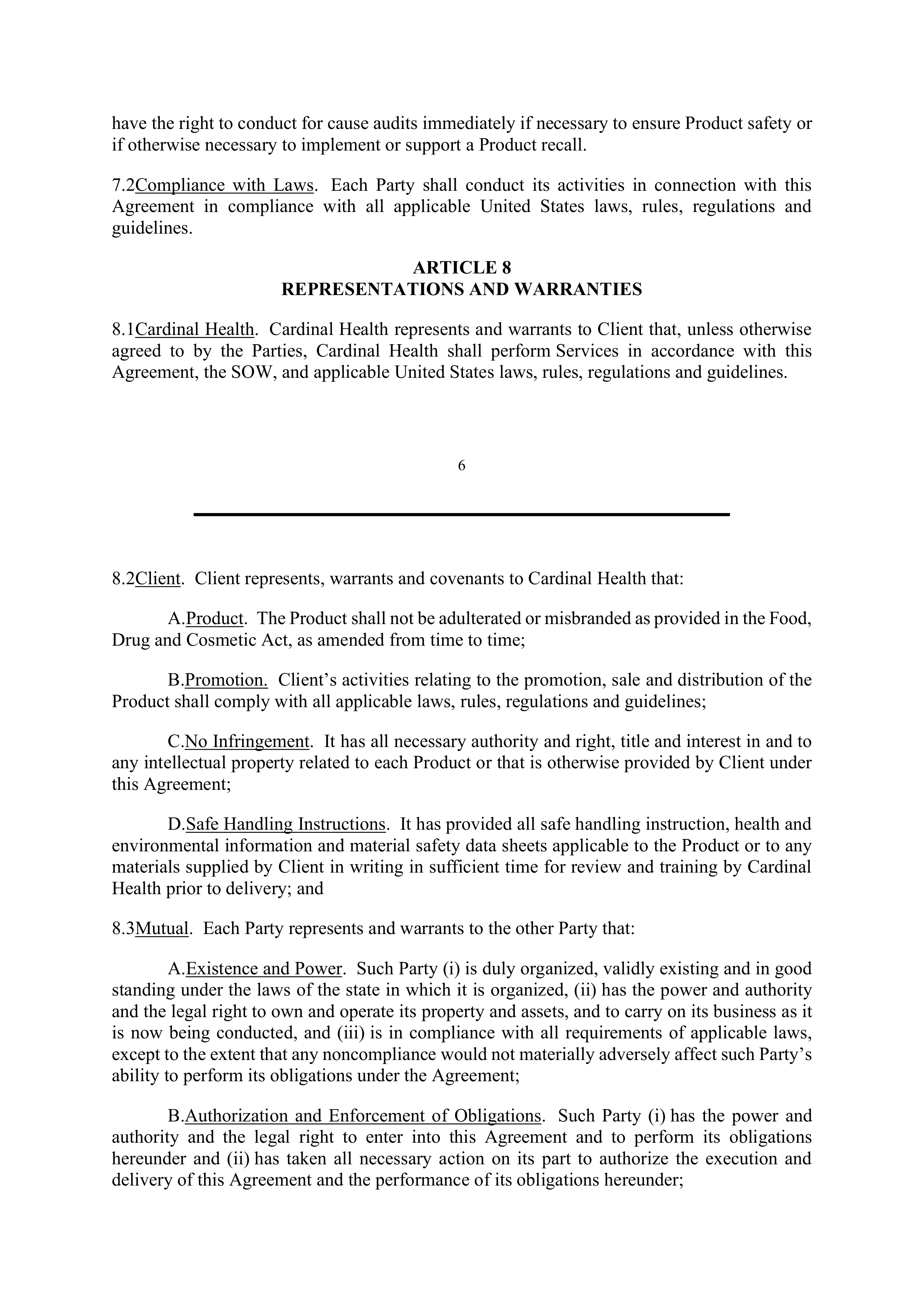 Cardinal Health Exclusive Distribution Agreement — page 7