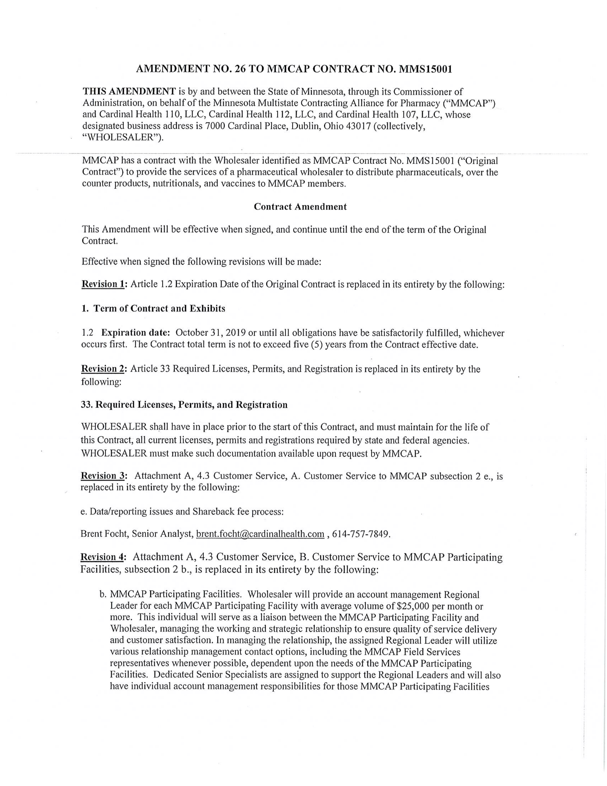 Cardinal Health Pharmaceutical Wholesaler Services Contract — page 124