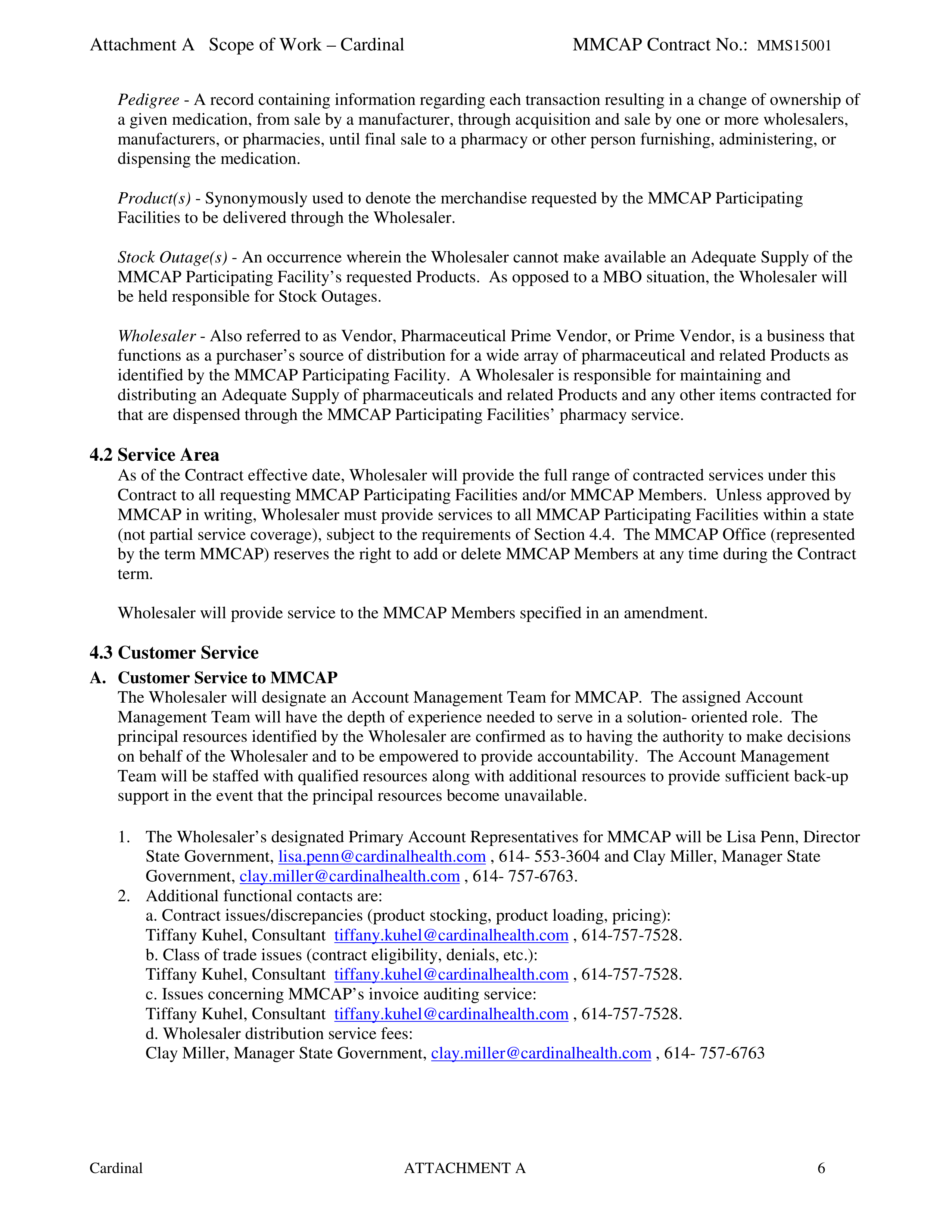 Cardinal Health Pharmaceutical Wholesaler Services Contract — page 20