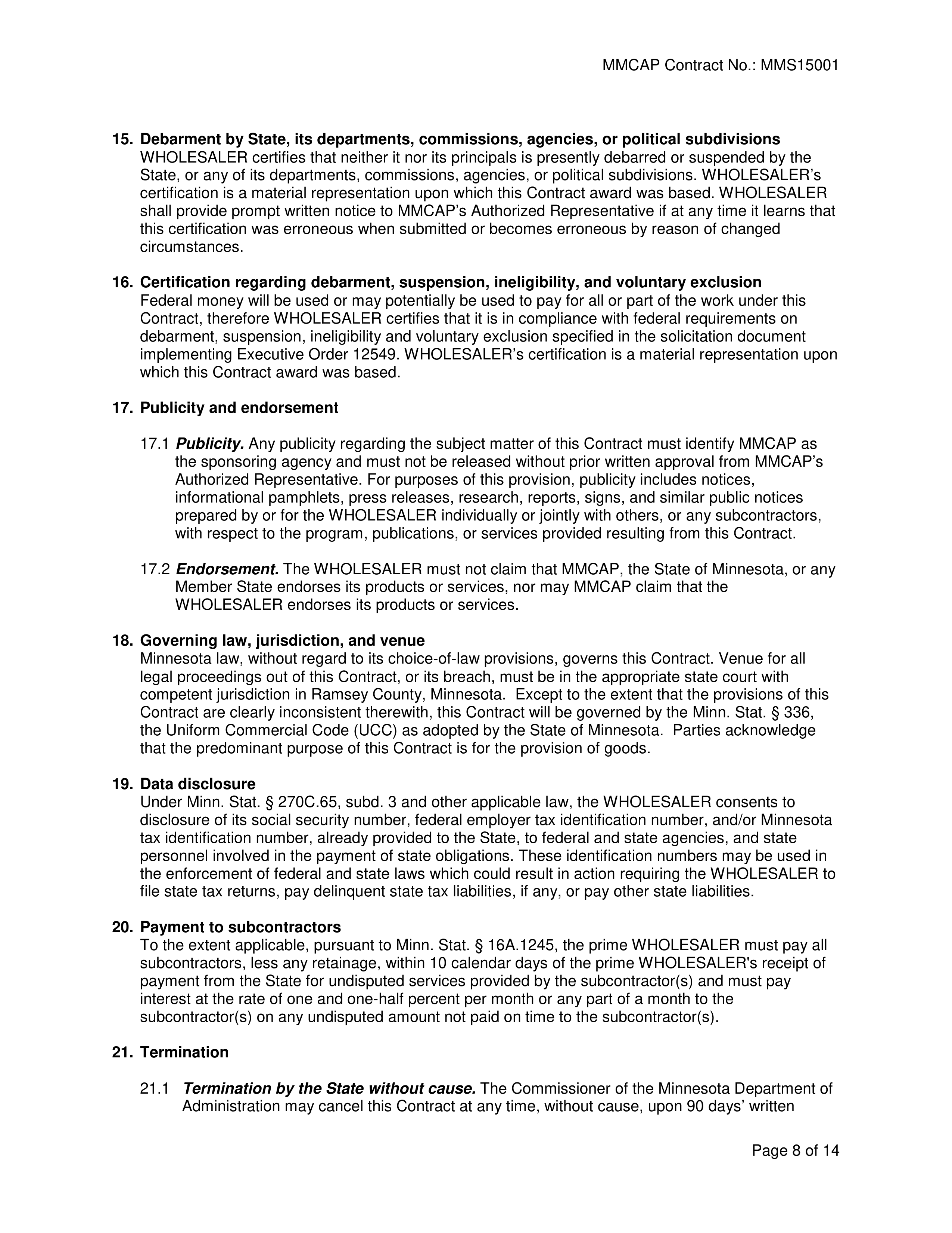 Cardinal Health Pharmaceutical Wholesaler Services Contract — page 8