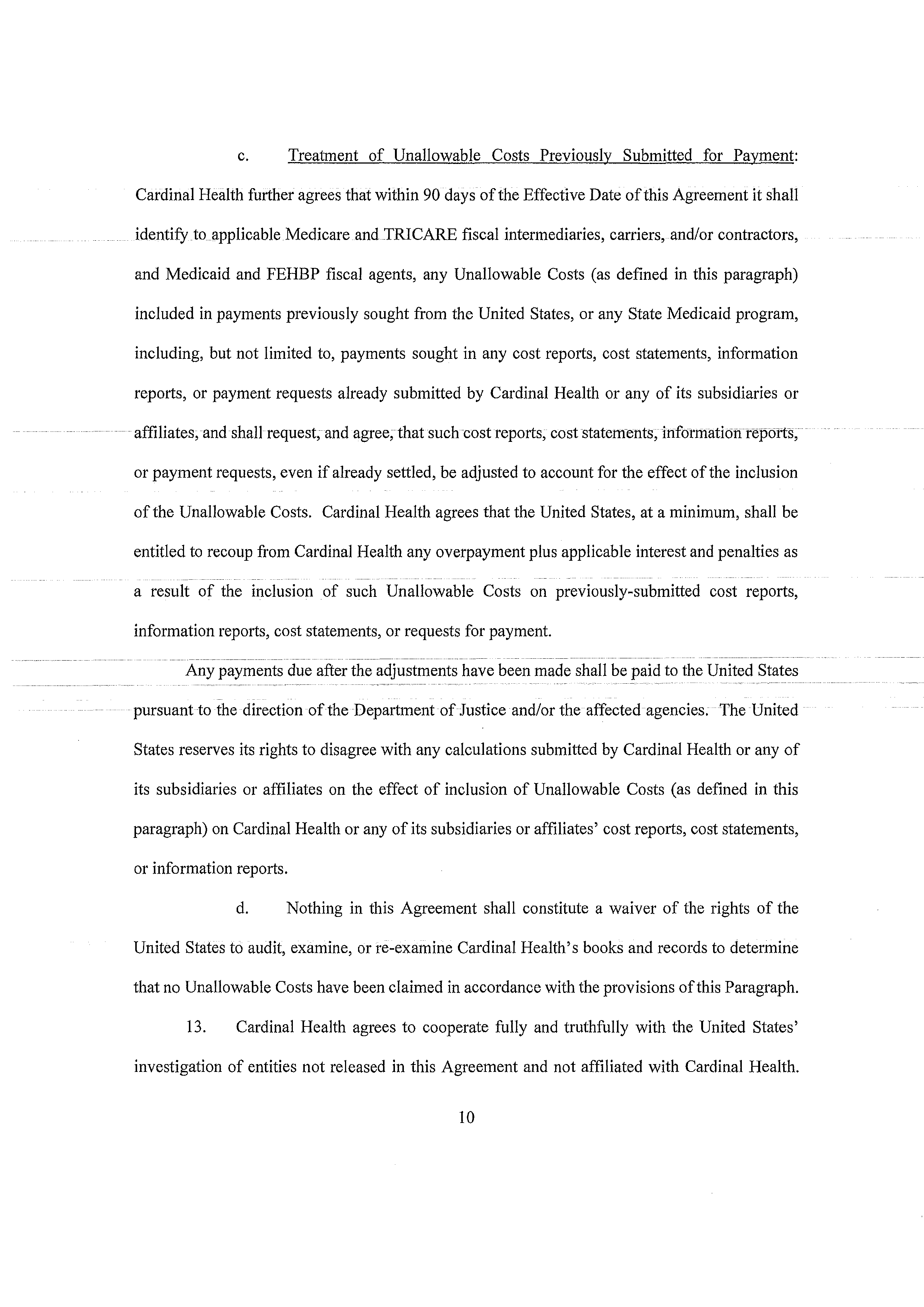 Cardinal Health Settlement Agreement — page 10
