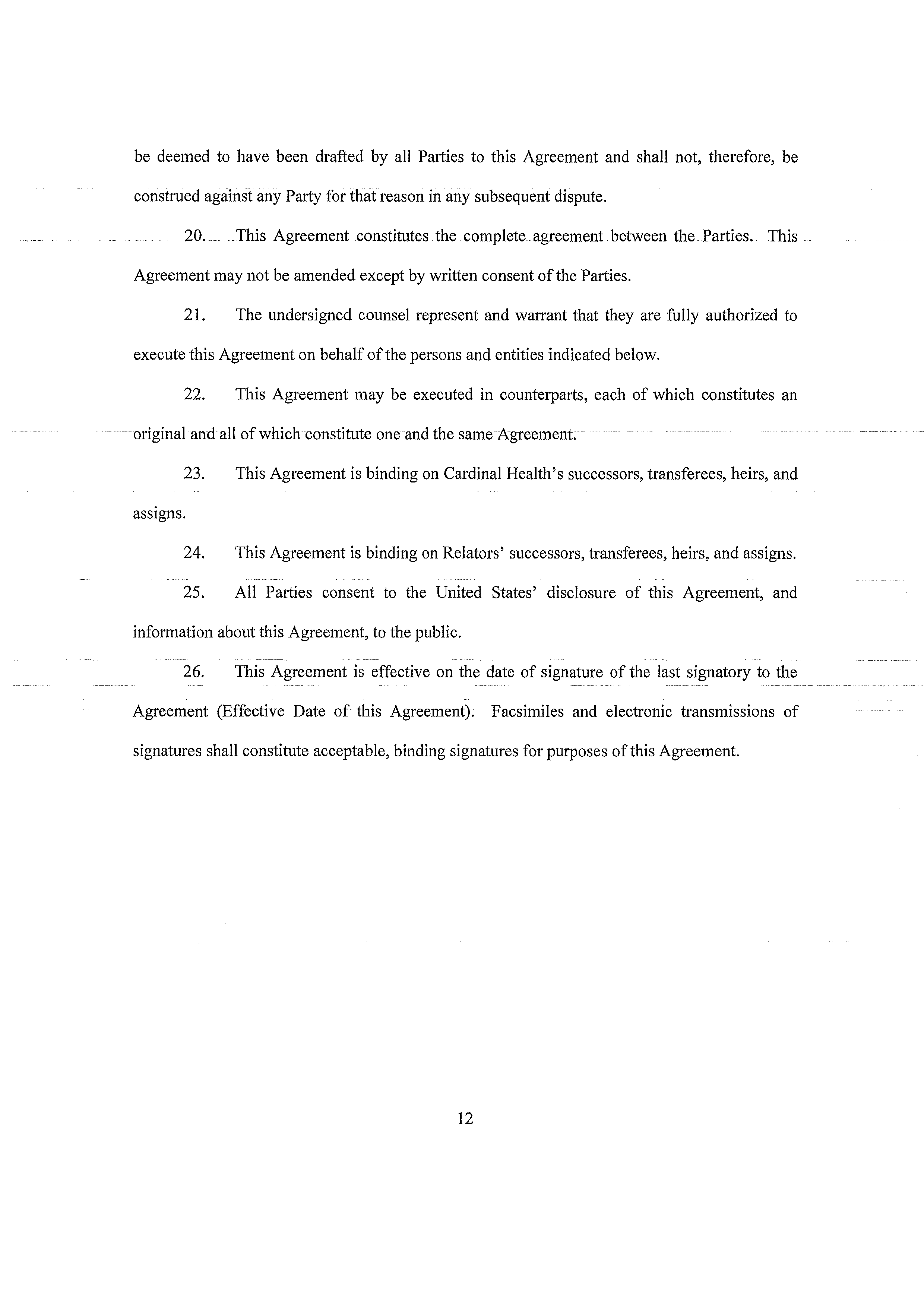 Cardinal Health Settlement Agreement — page 12