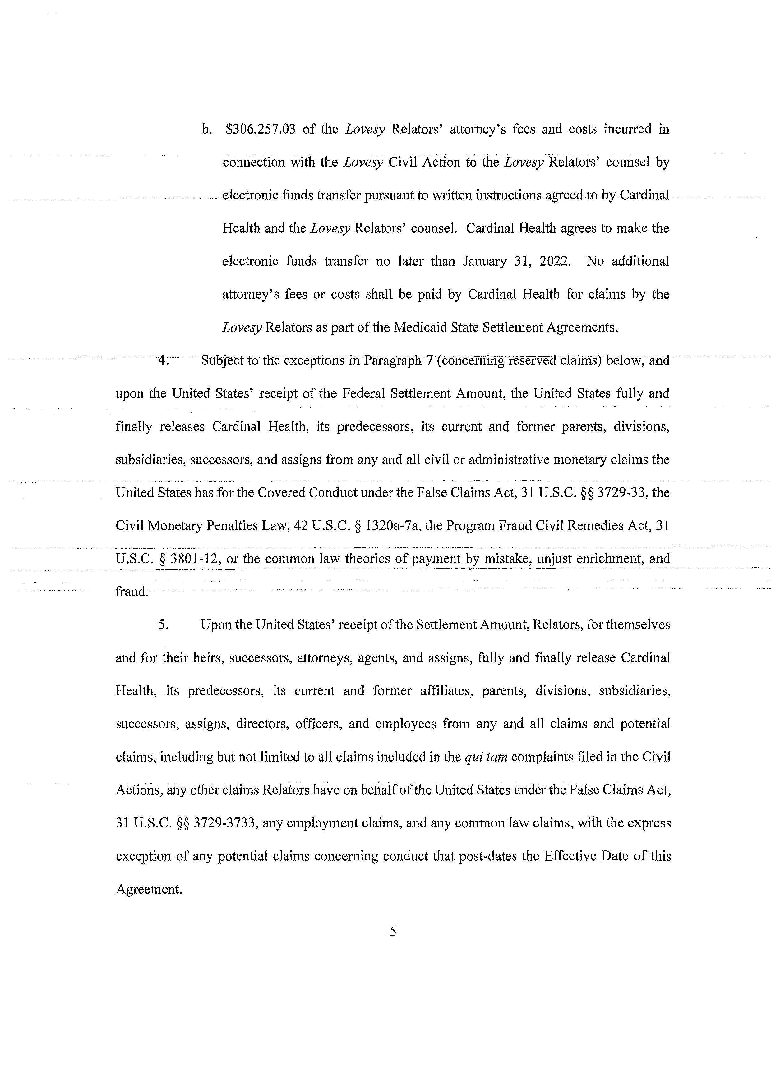 Cardinal Health Settlement Agreement — page 5