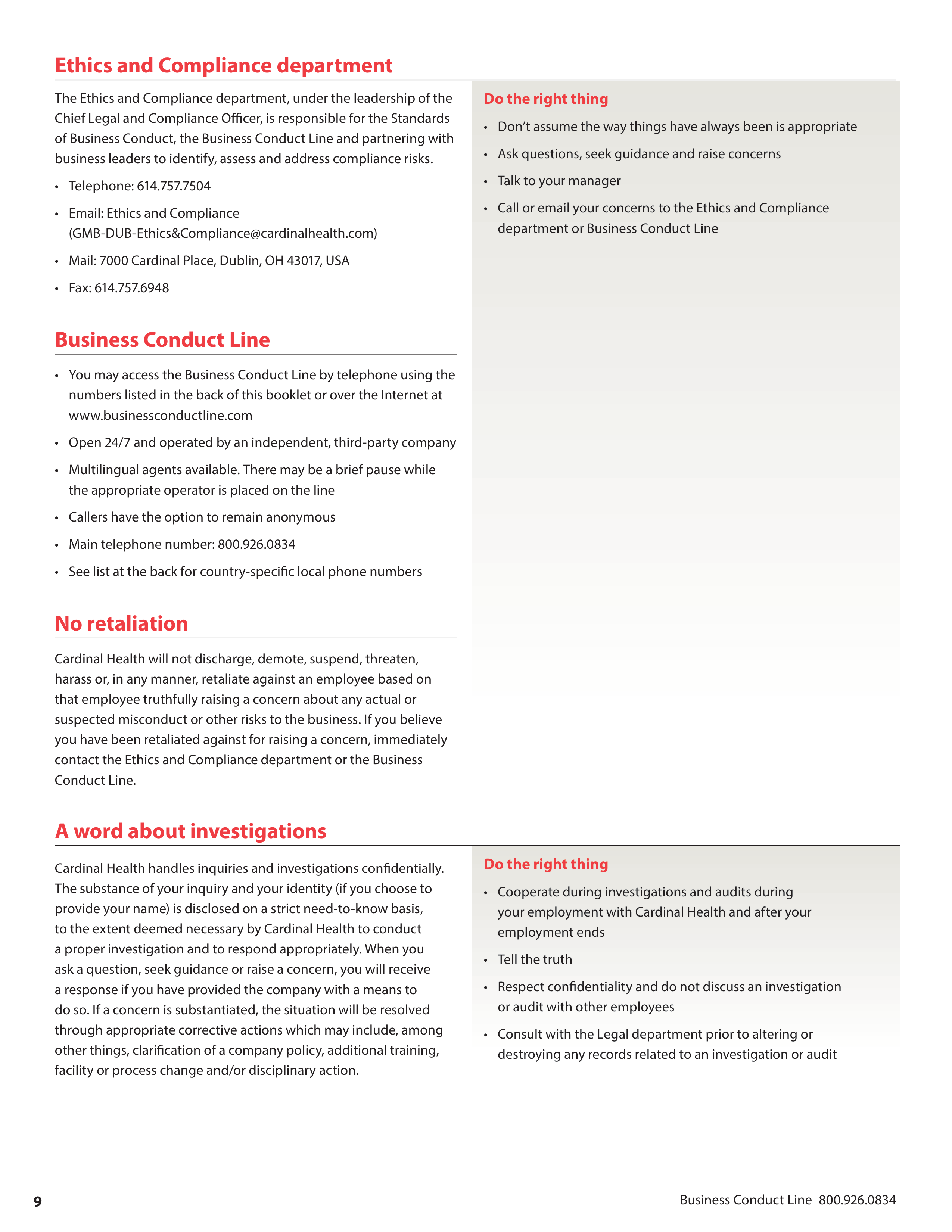 Cardinal Health Standards of Business Conduct Handbook — page 10