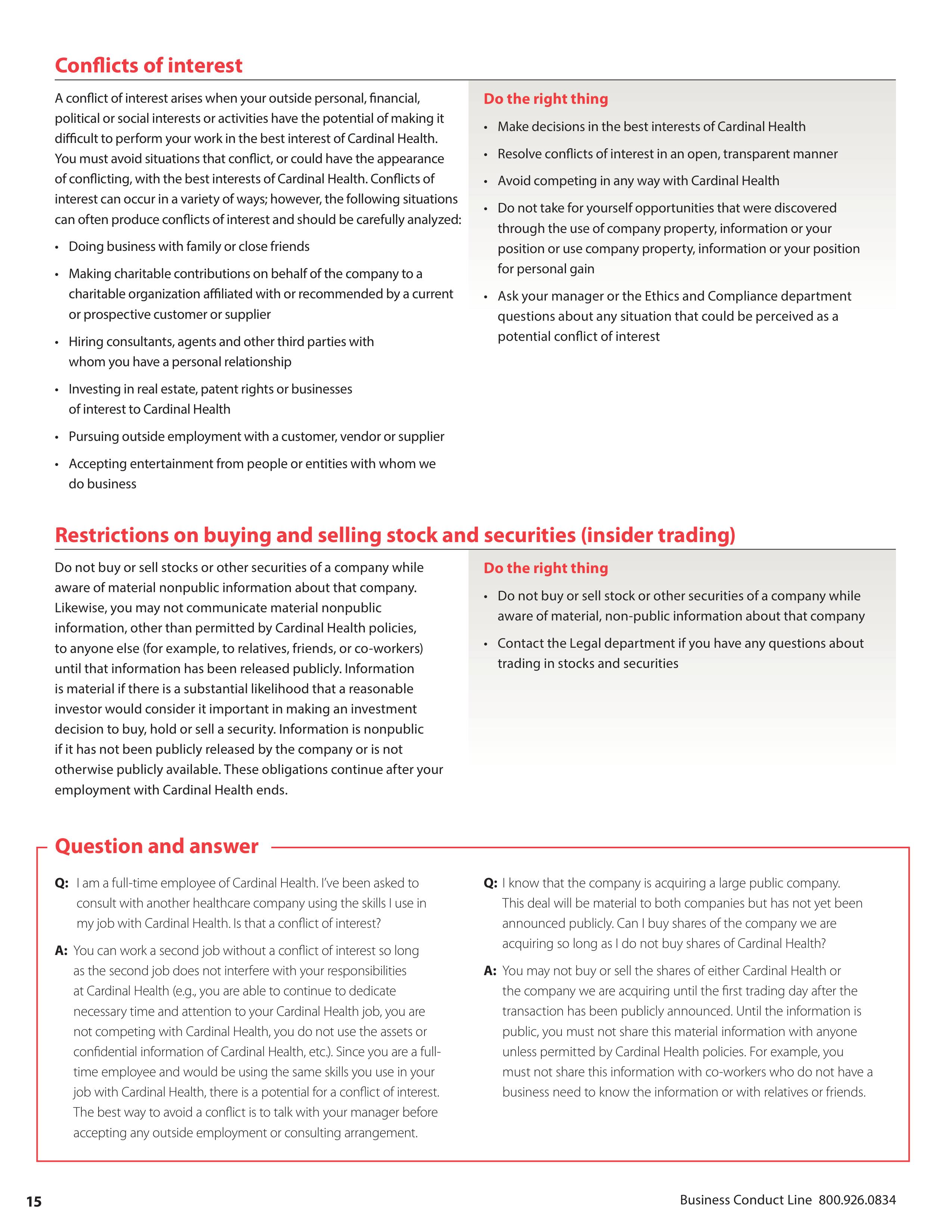 Cardinal Health Standards of Business Conduct Handbook — page 16