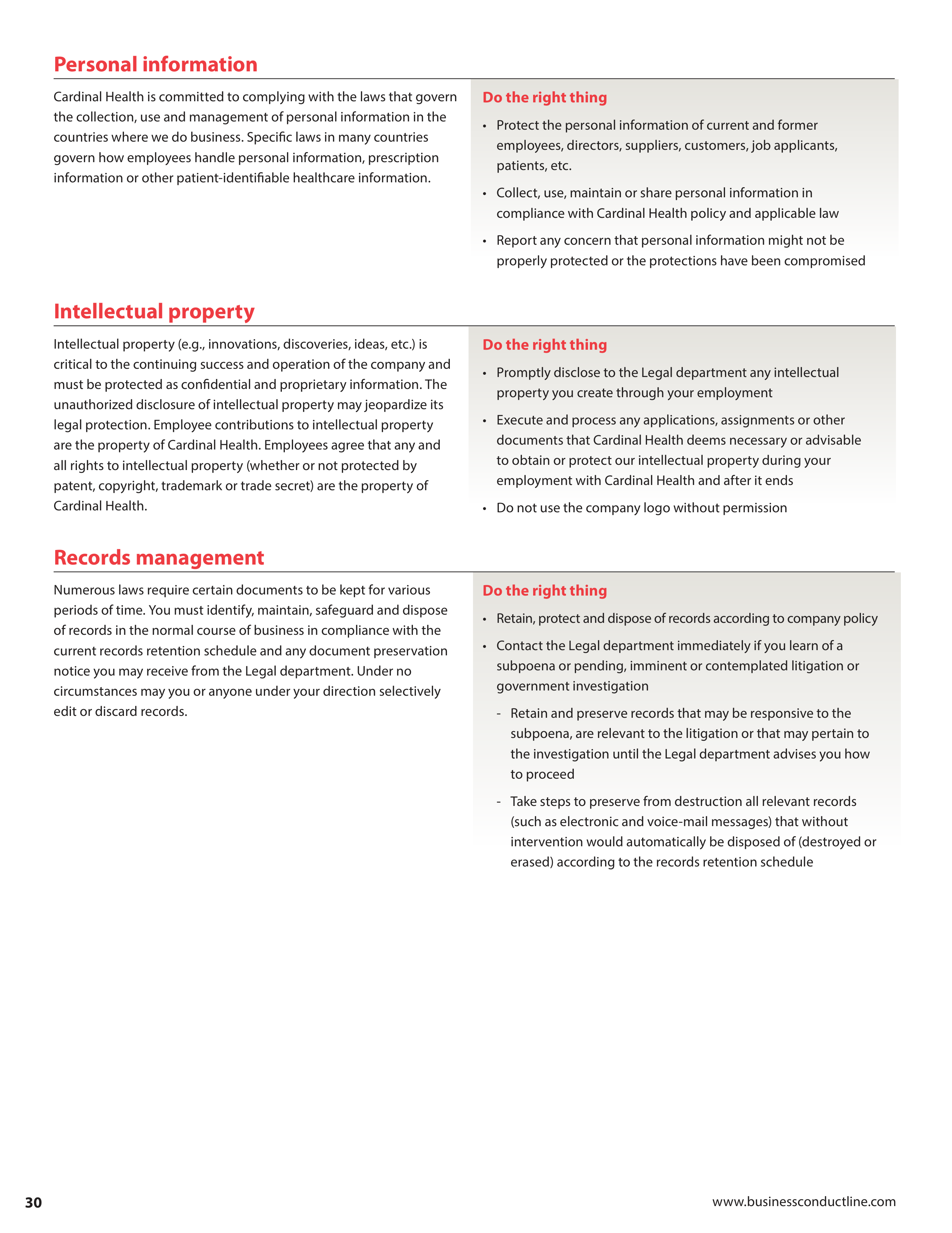 Cardinal Health Standards of Business Conduct Handbook — page 31