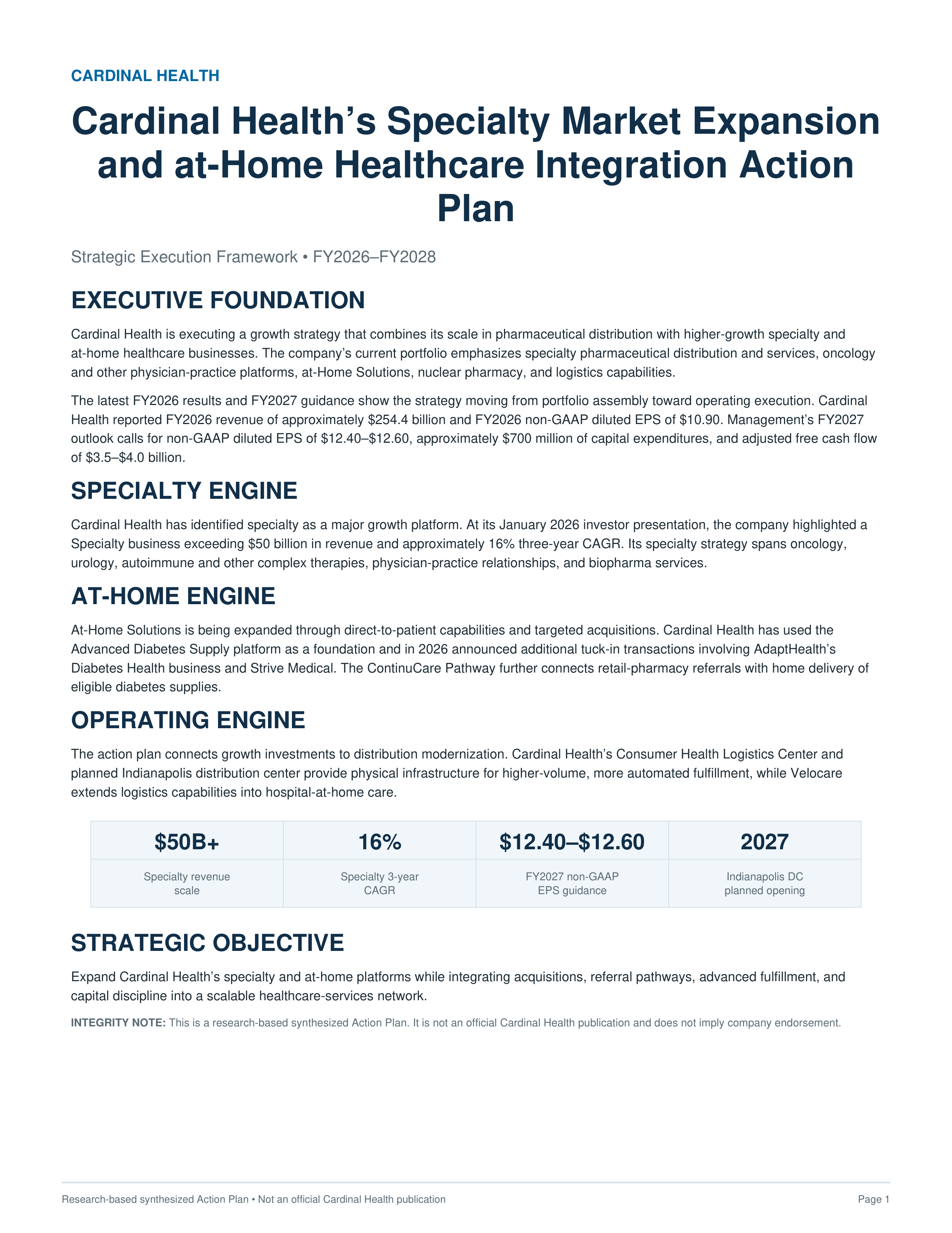 Cardinal Health’s Specialty Market Expansion and at-Home Healthcare Integration Action Plan — page 1