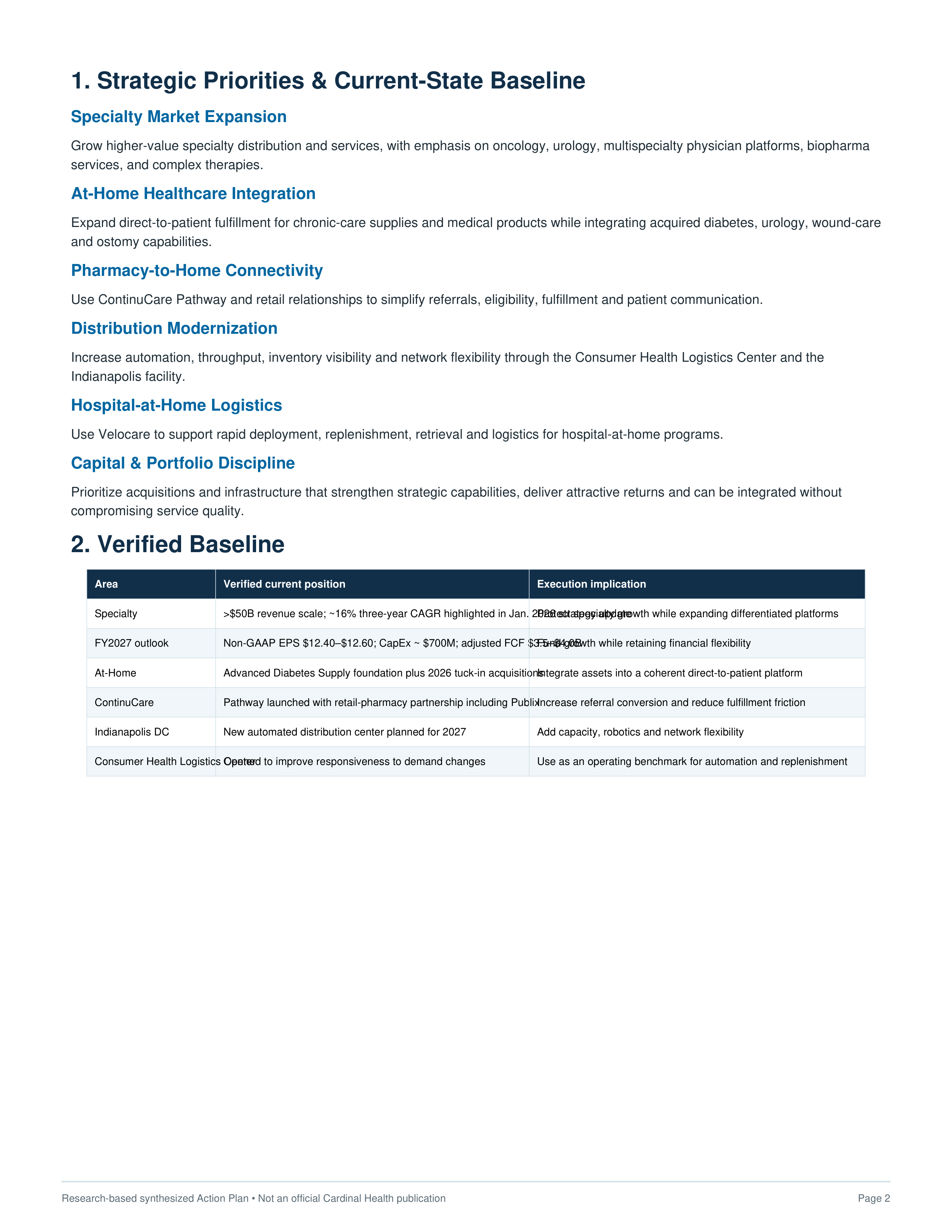 Cardinal Health’s Specialty Market Expansion and at-Home Healthcare Integration Action Plan — page 2