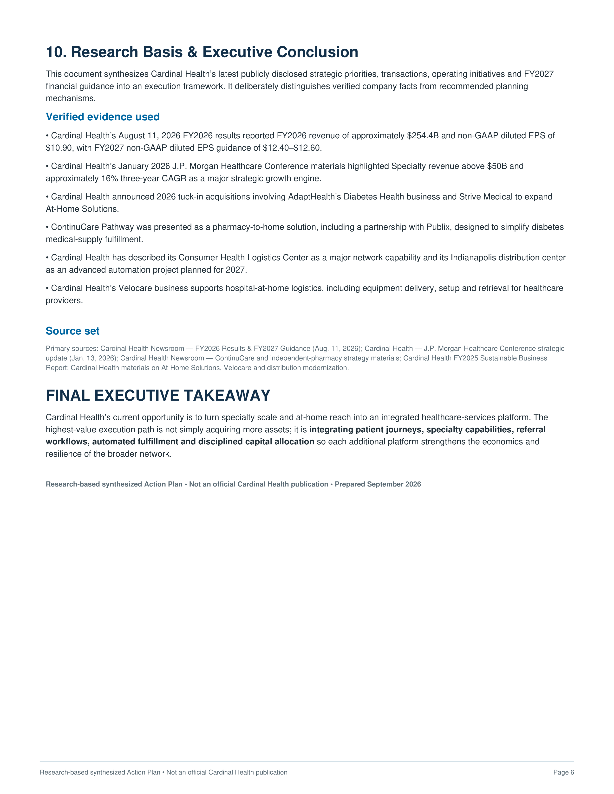 Cardinal Health’s Specialty Market Expansion and at-Home Healthcare Integration Action Plan — page 6
