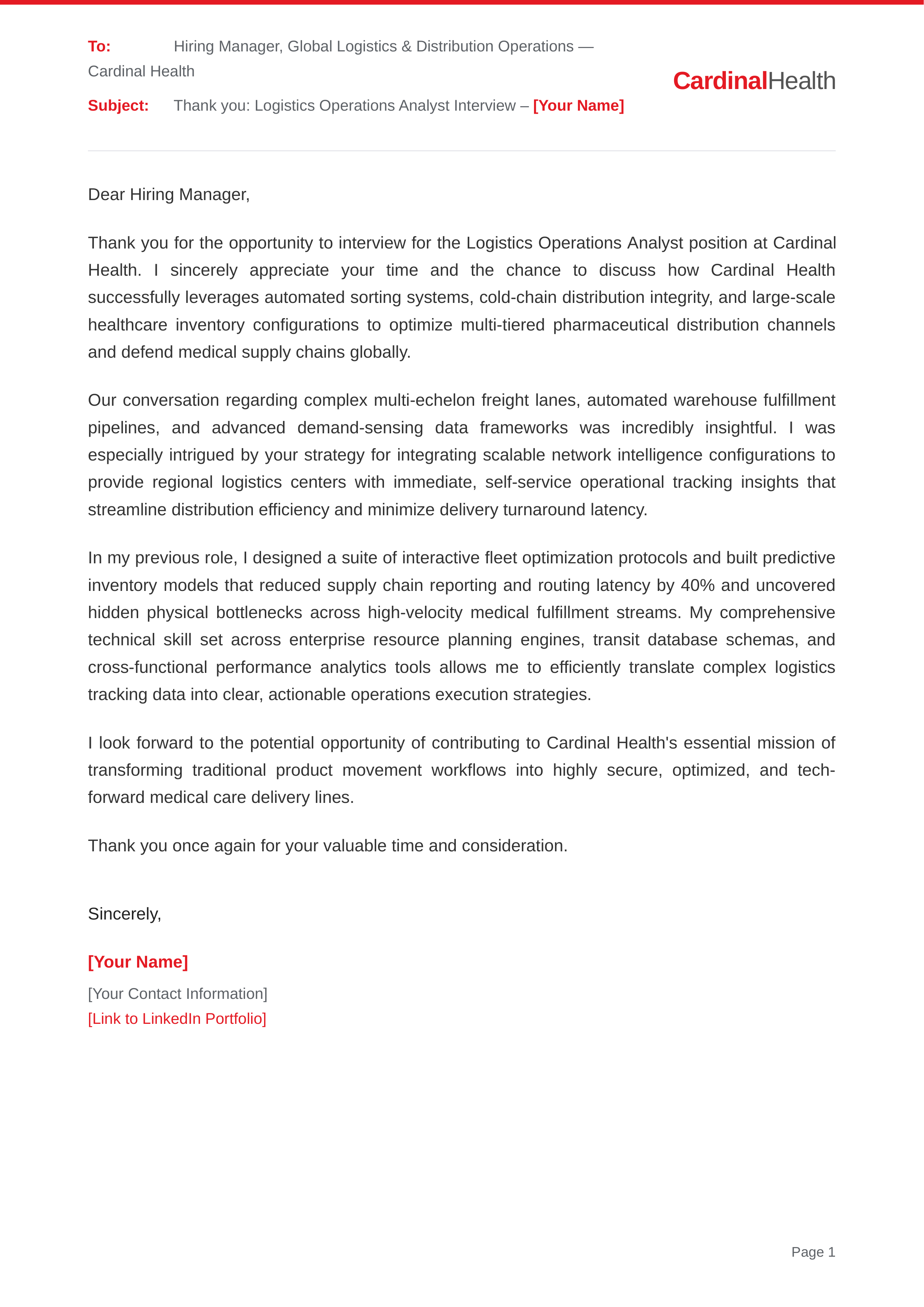 Cardinal Health Logistics Operations Analyst — page 1