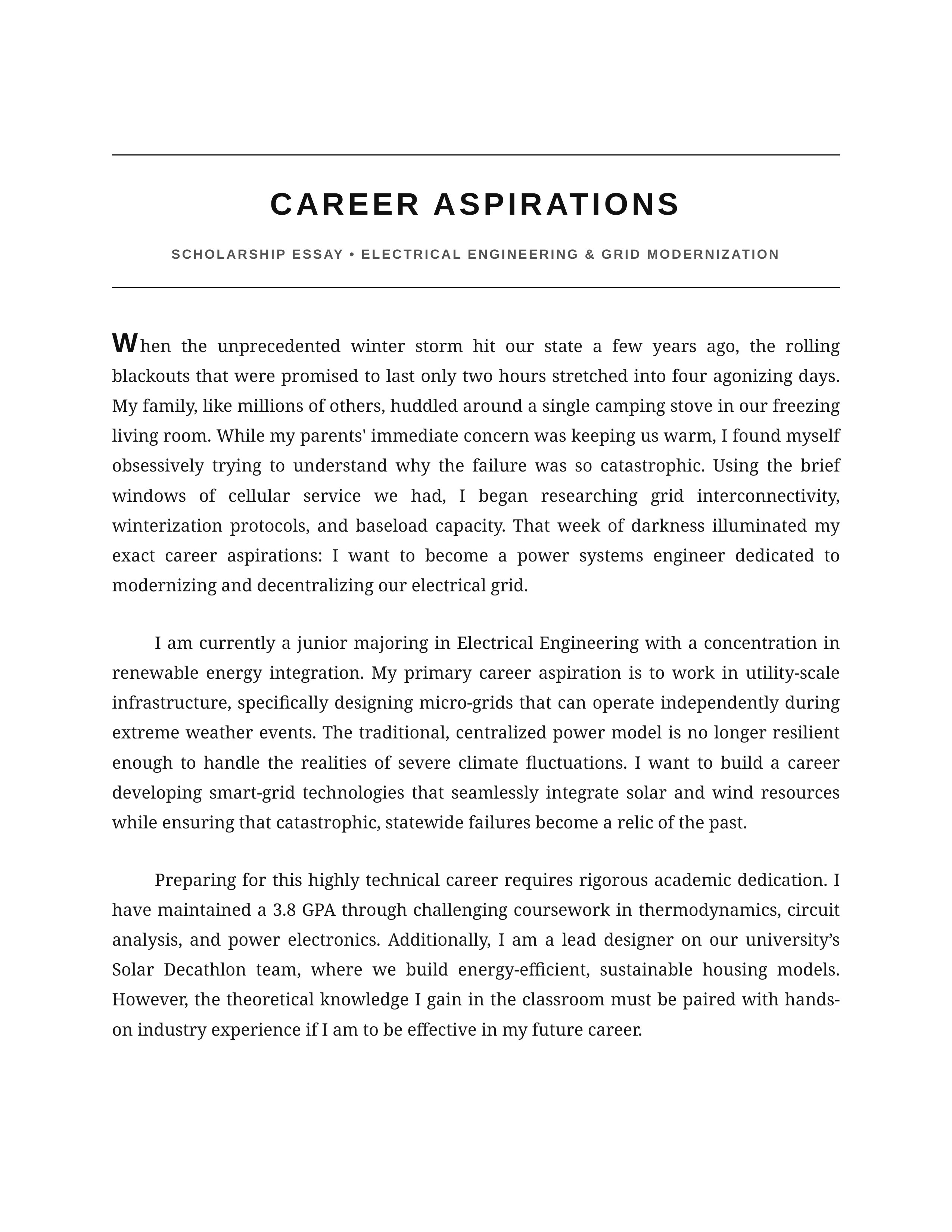 Career Aspirations Scholarship Essay — page 1