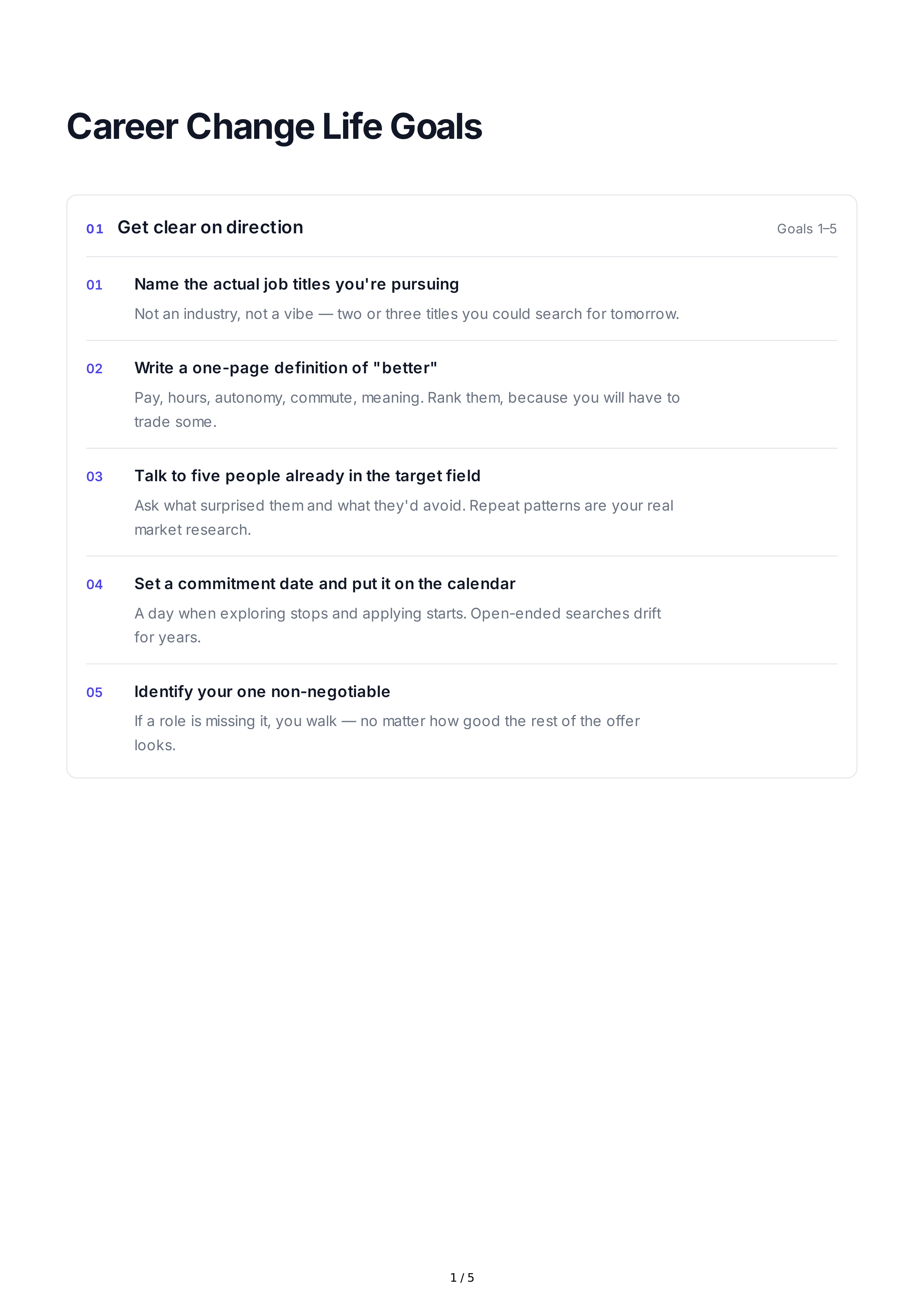 Career Change Life Goals — page 1