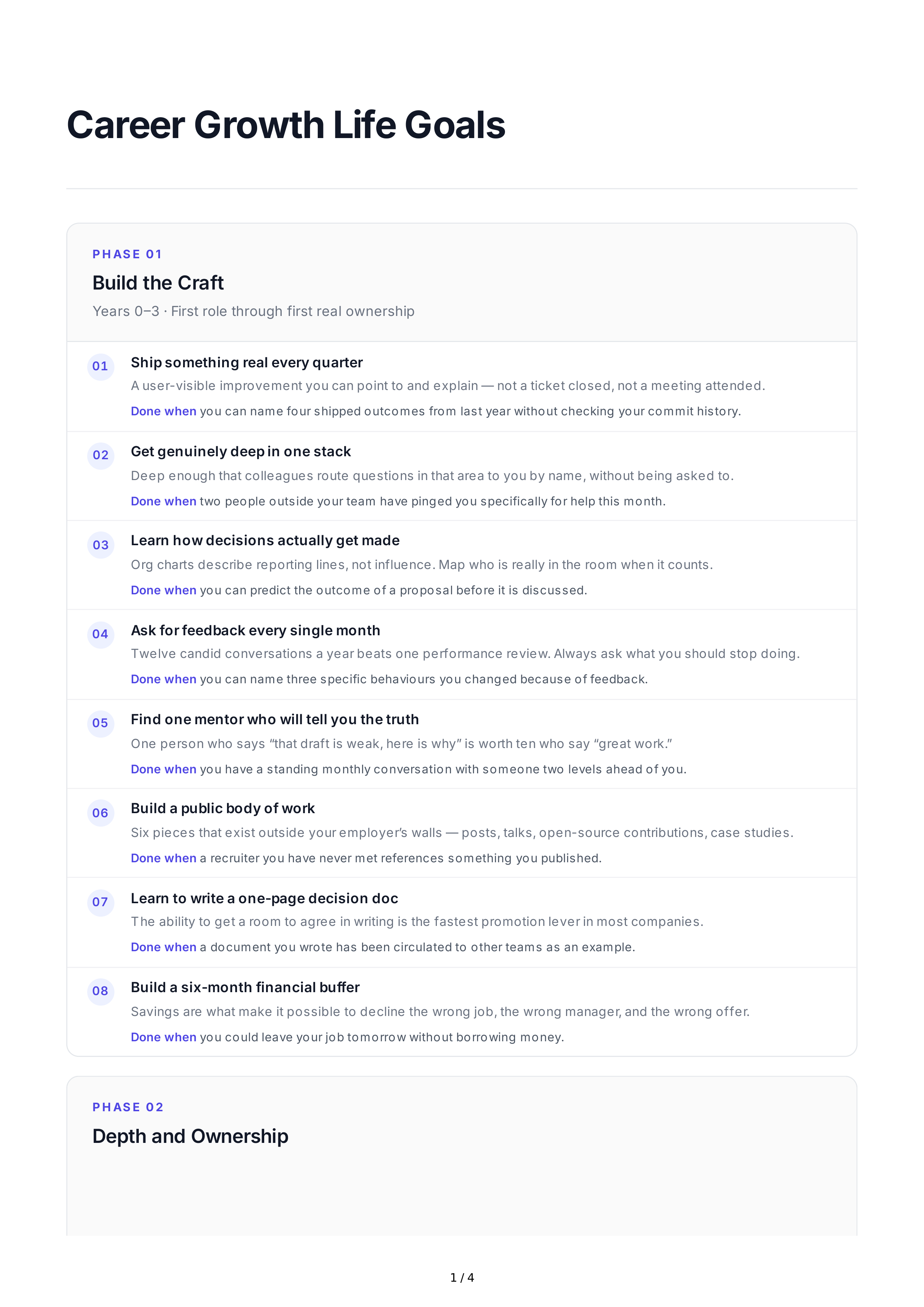 Career Growth Life Goals — page 1