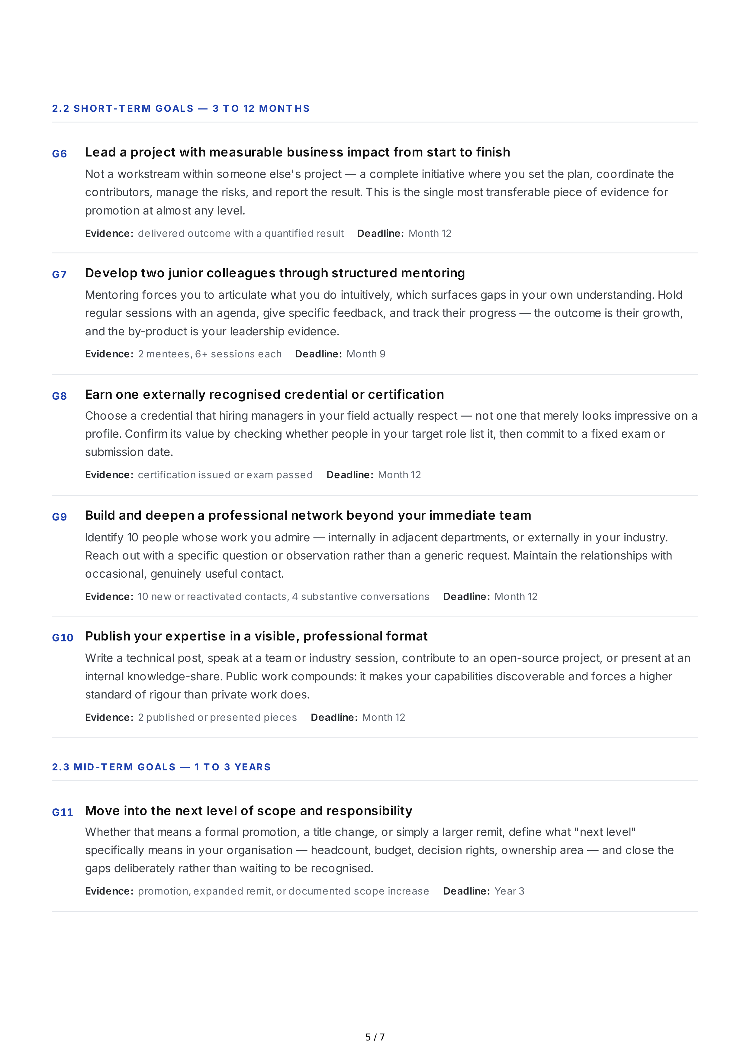 Career Growth Professional Goals — page 5