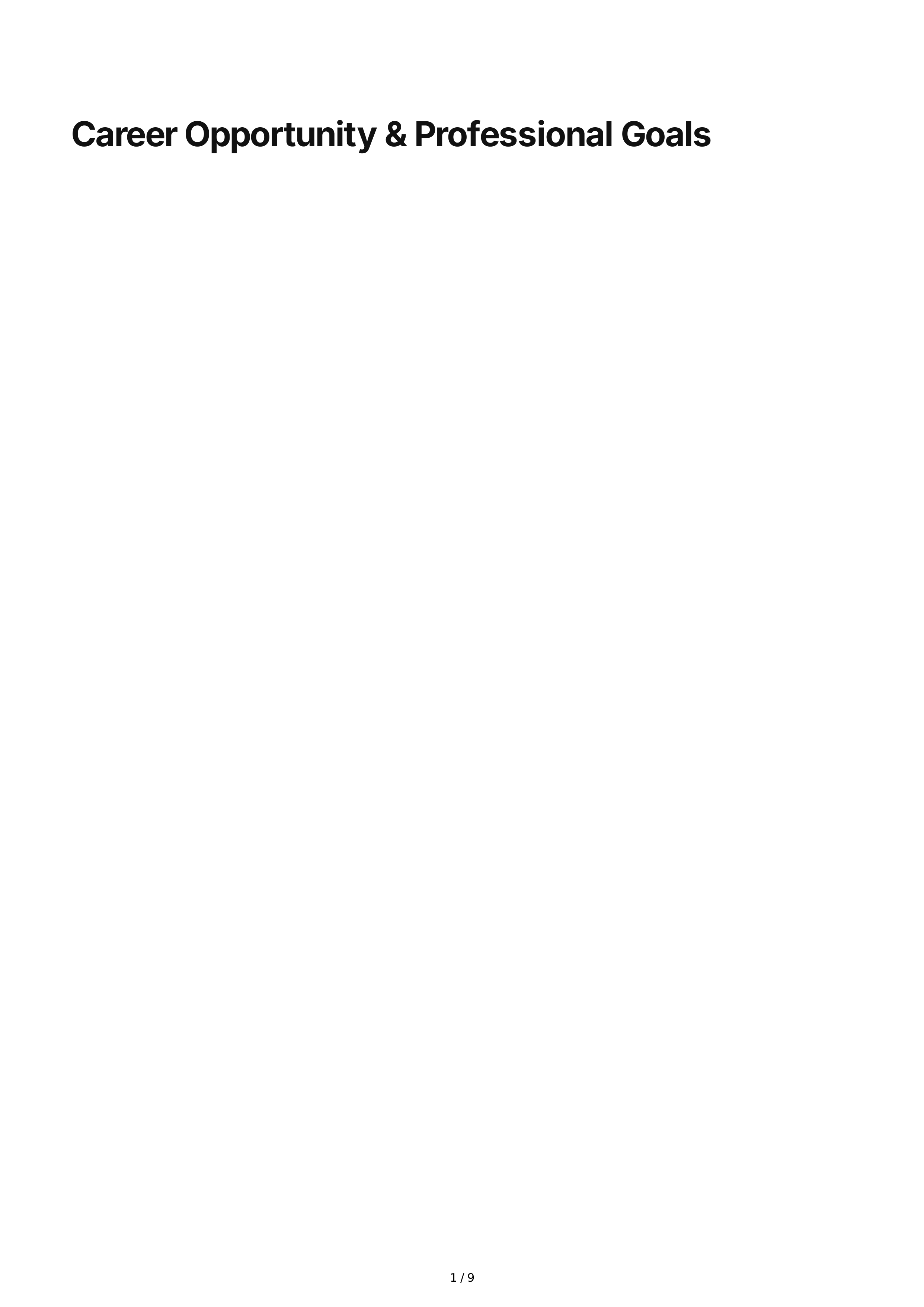 Career Opportunity Professional Goals — page 1