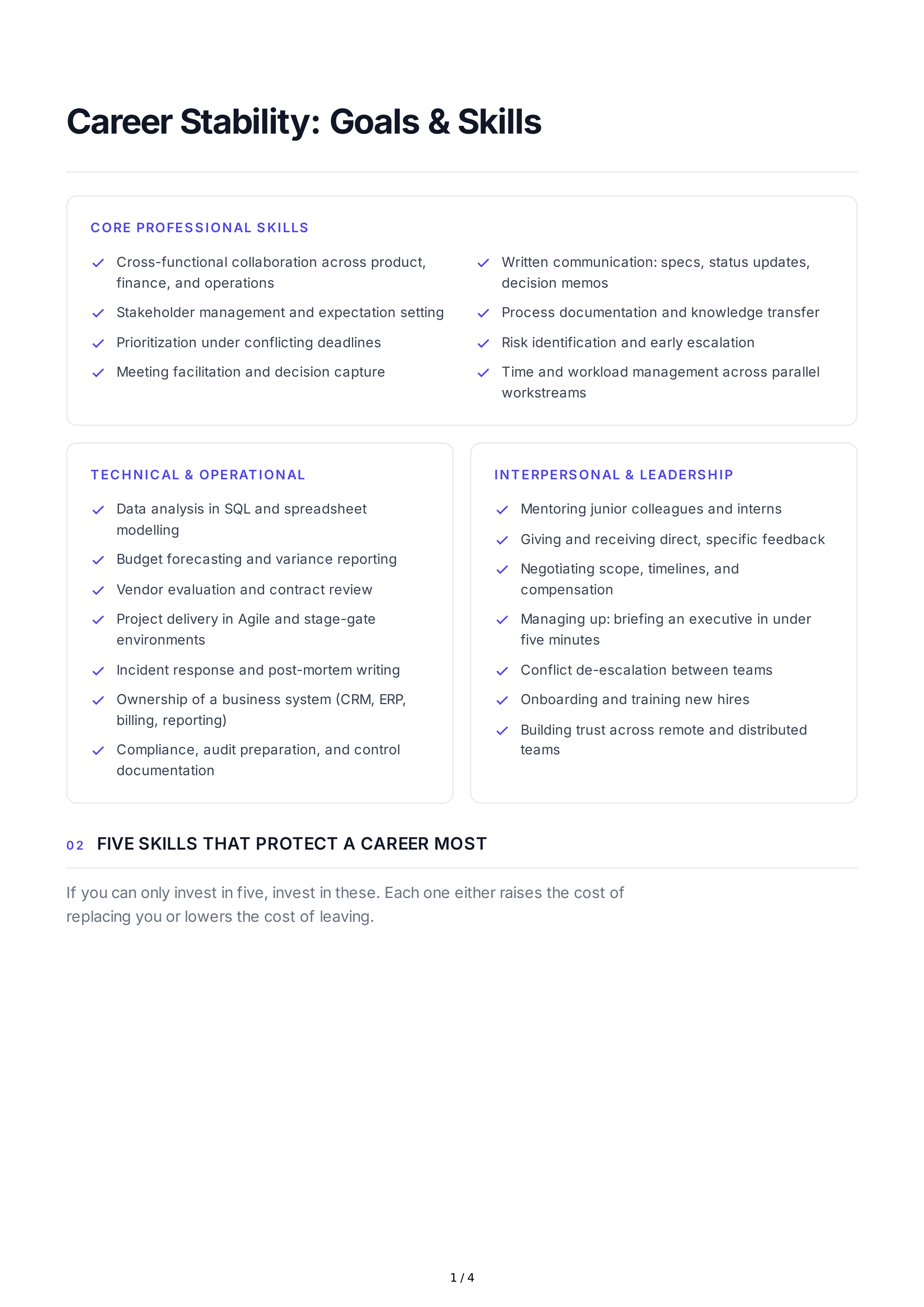 Career Stability Professional Goals — page 1