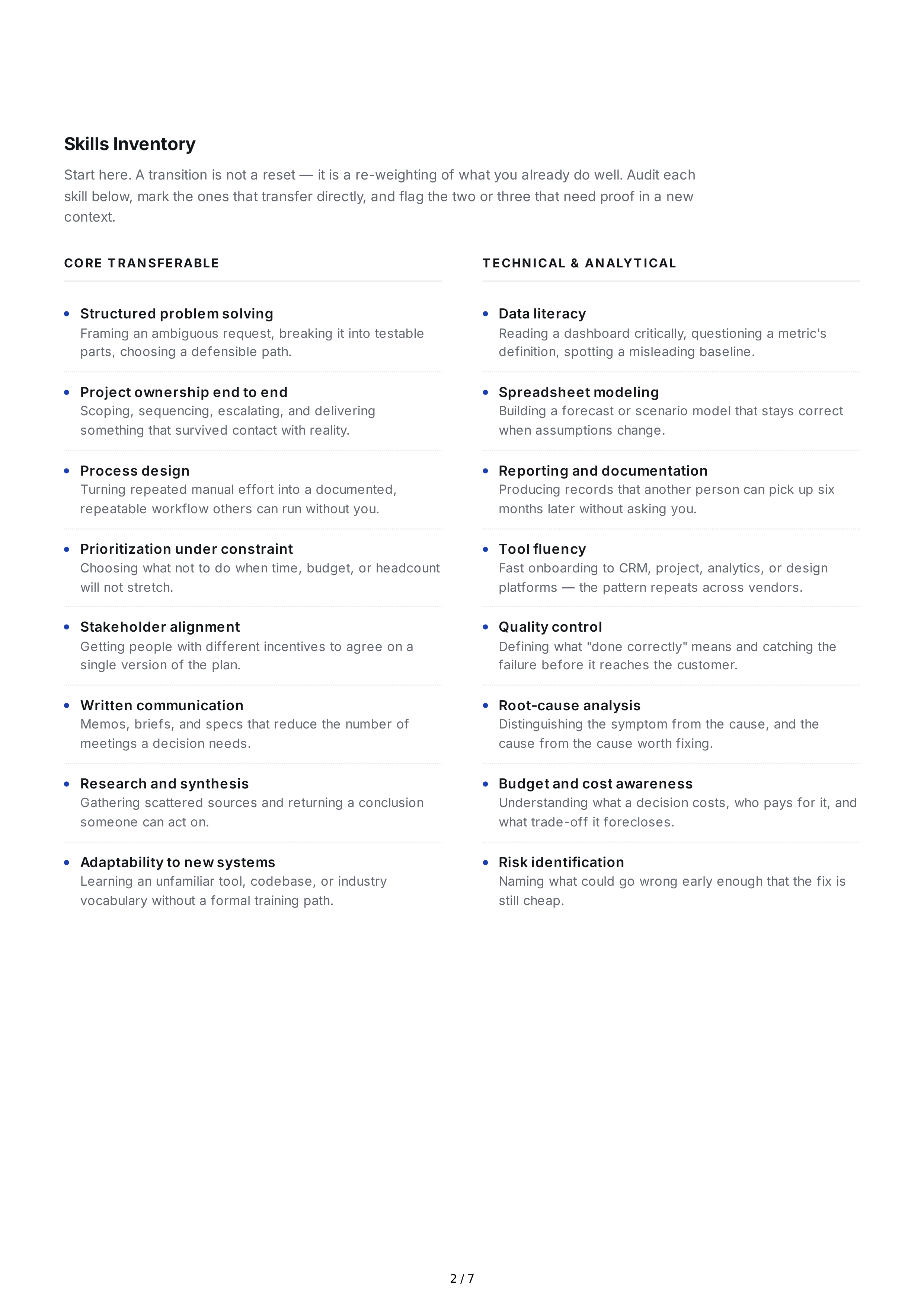 Career Transition Professional Goals — page 2