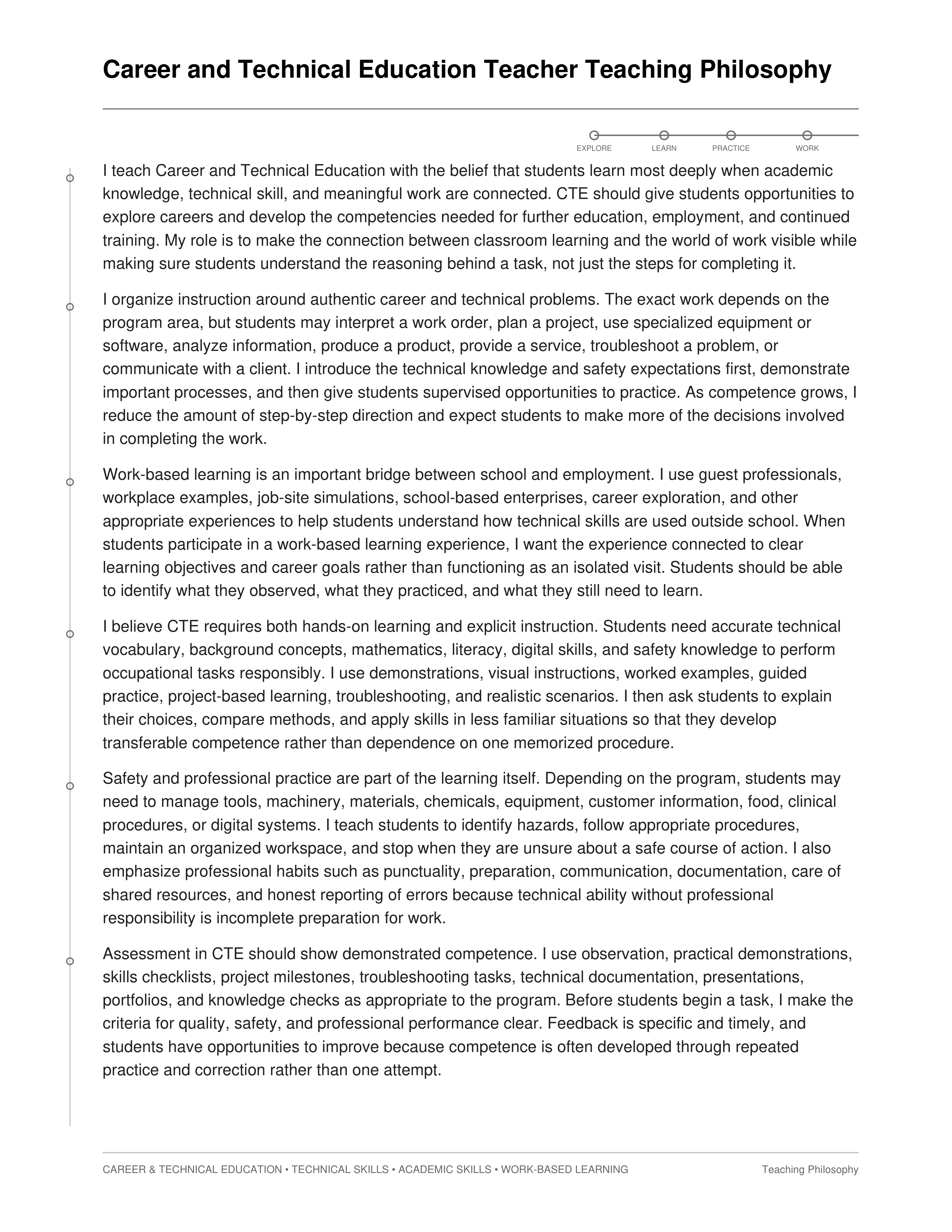 Career and Technical Education Teacher Teaching Philosophy — page 1