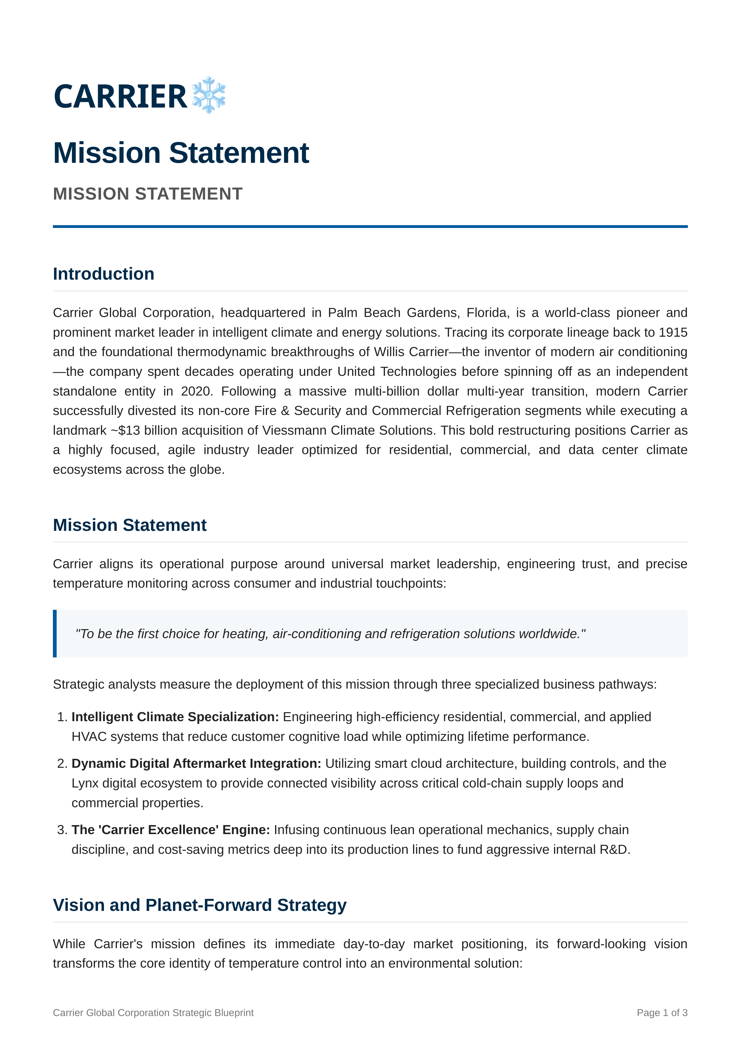 Carrier Global Mission Statement — page 1