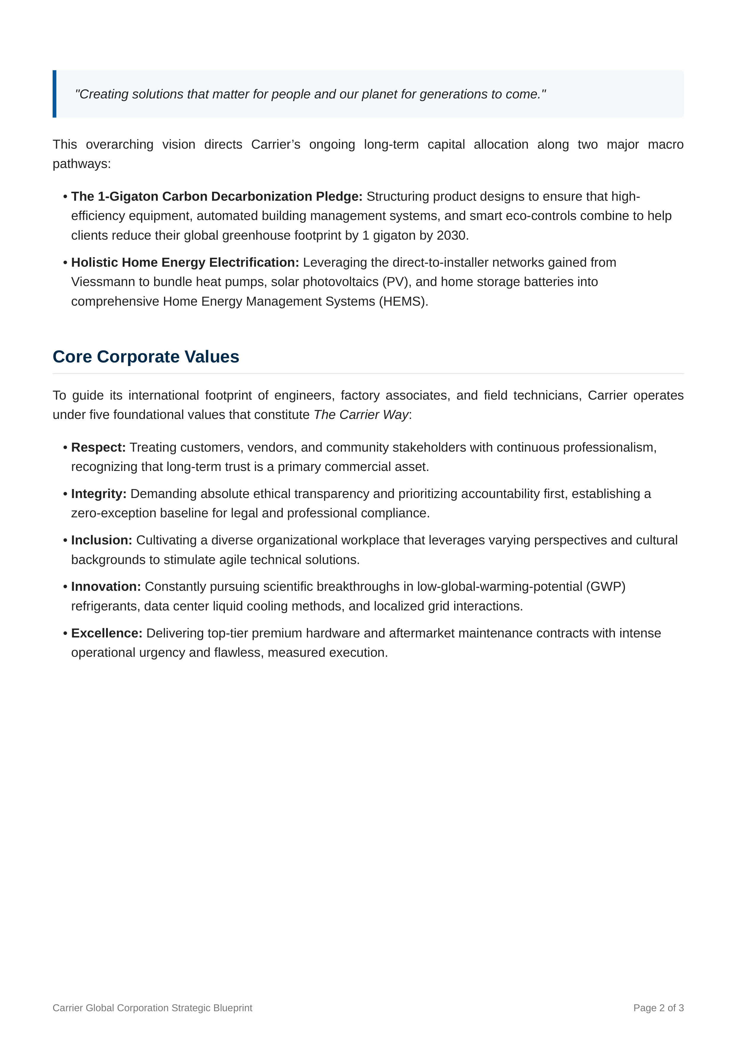 Carrier Global Mission Statement — page 2